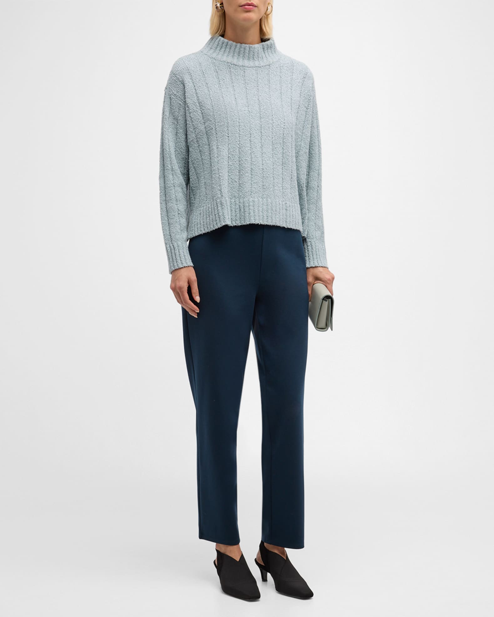 Fluffy Ribbed Mock Neck Sweater