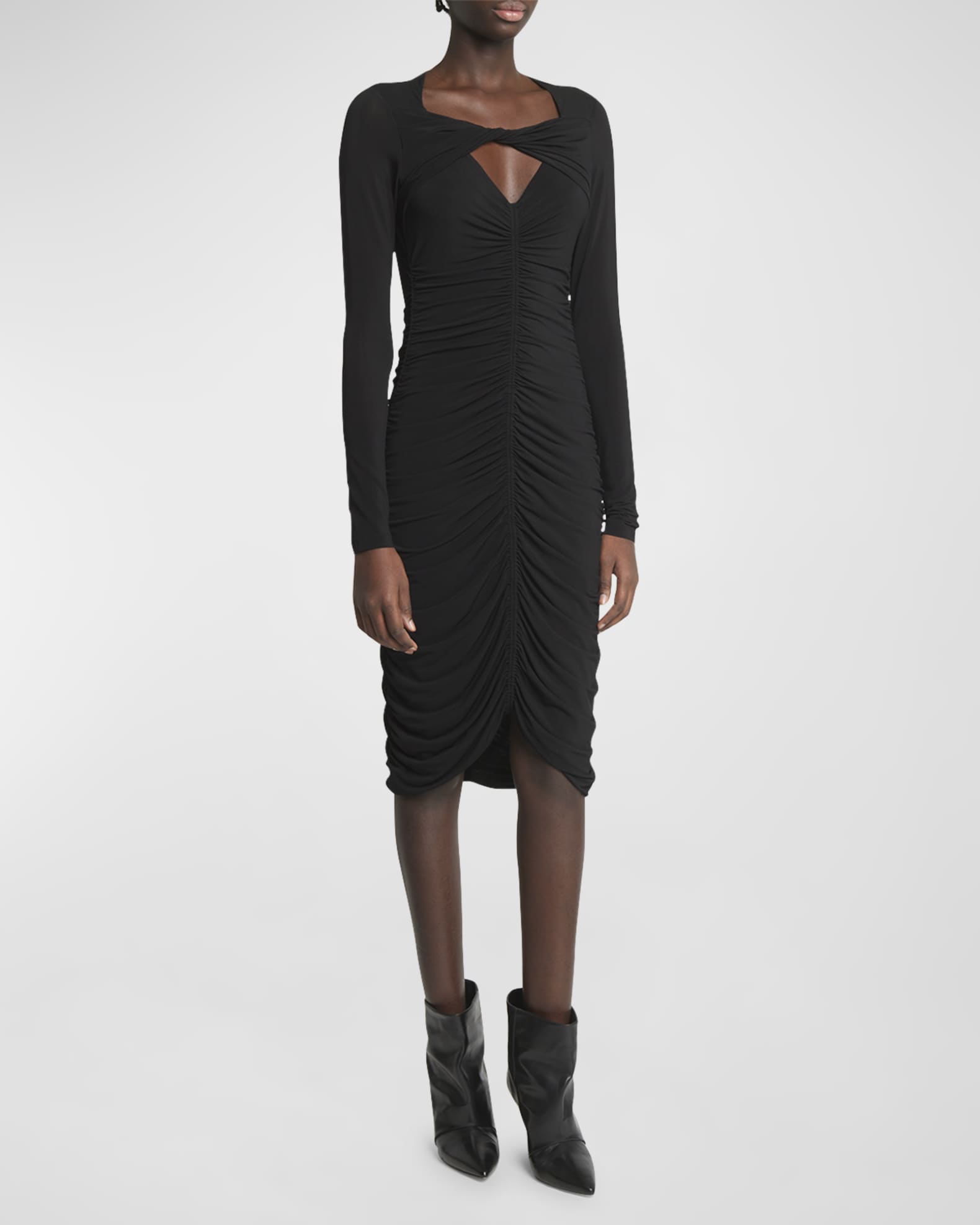 Isabel Marant Volgane Ruched Jersey Long Sleeve Dress Neiman Marcus