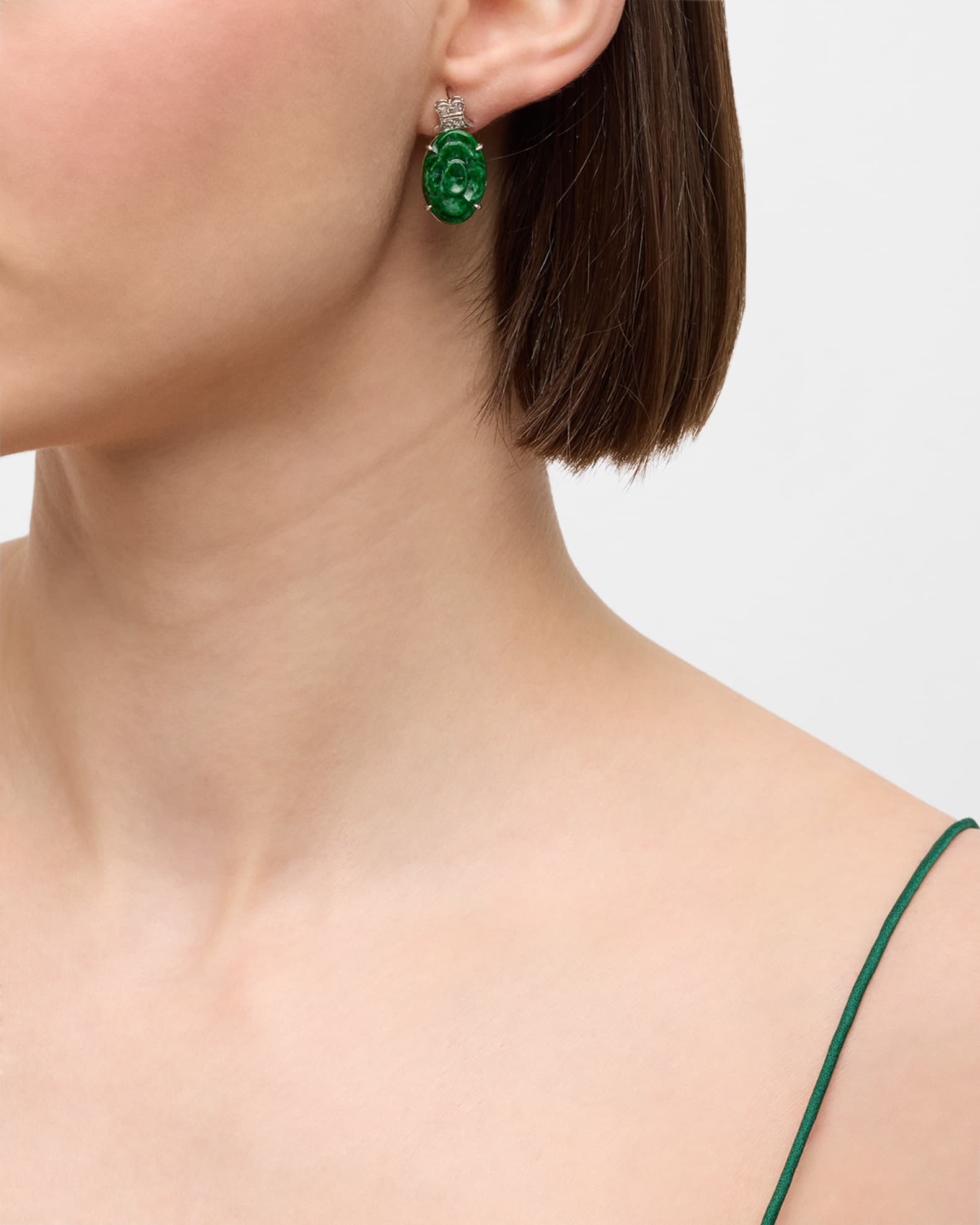 Estate Platinum Carved Jadeite Earrings 1