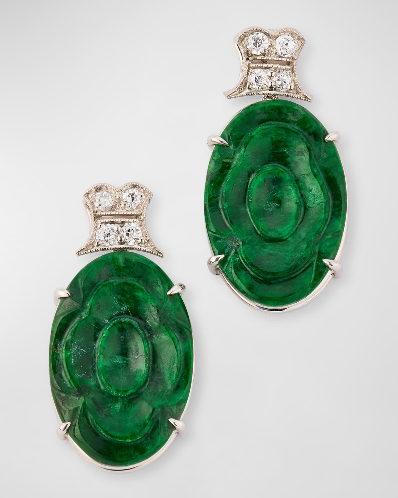 Estate Platinum Carved Jadeite Earrings 0
