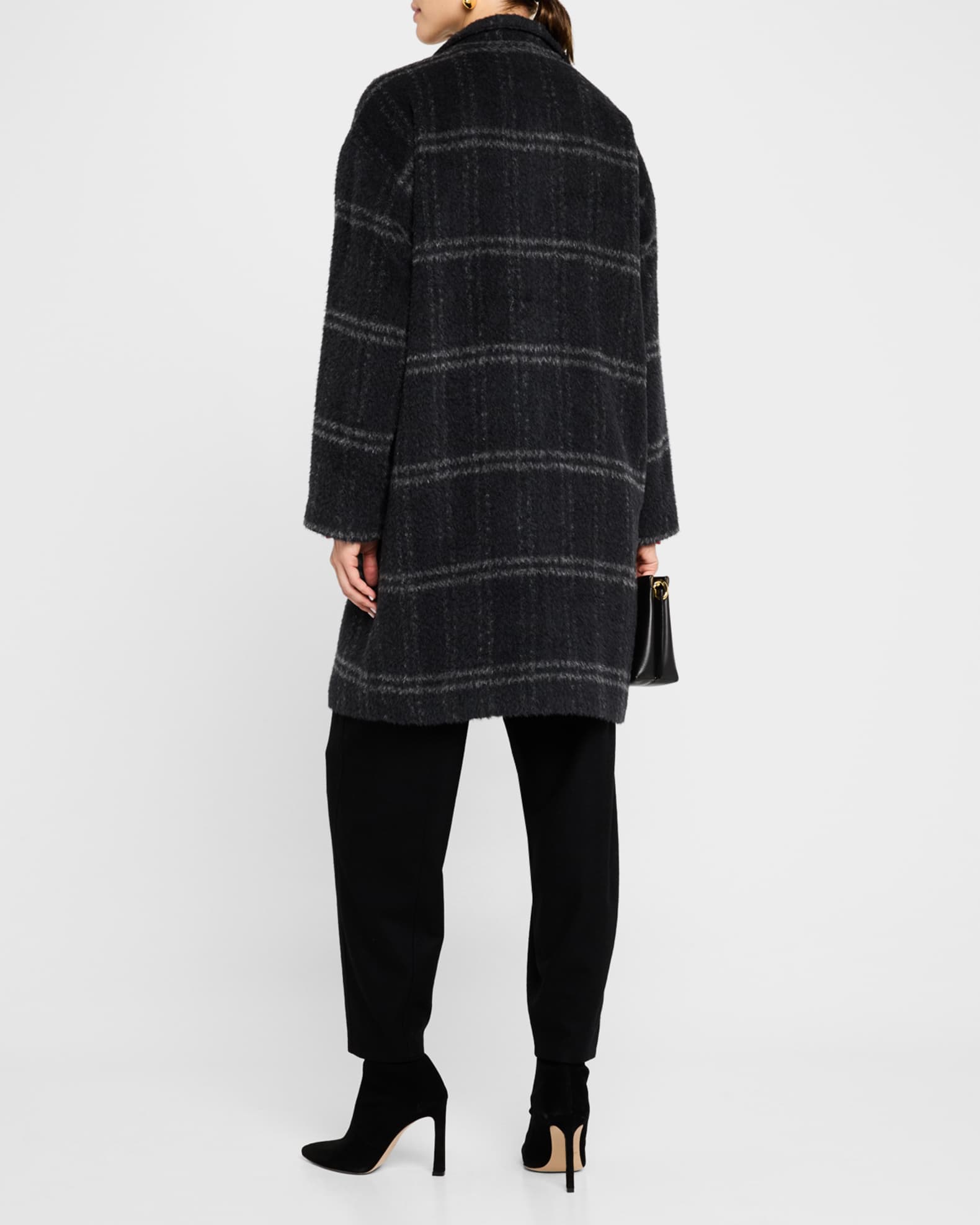 Snap Front Plaid Wool Coat