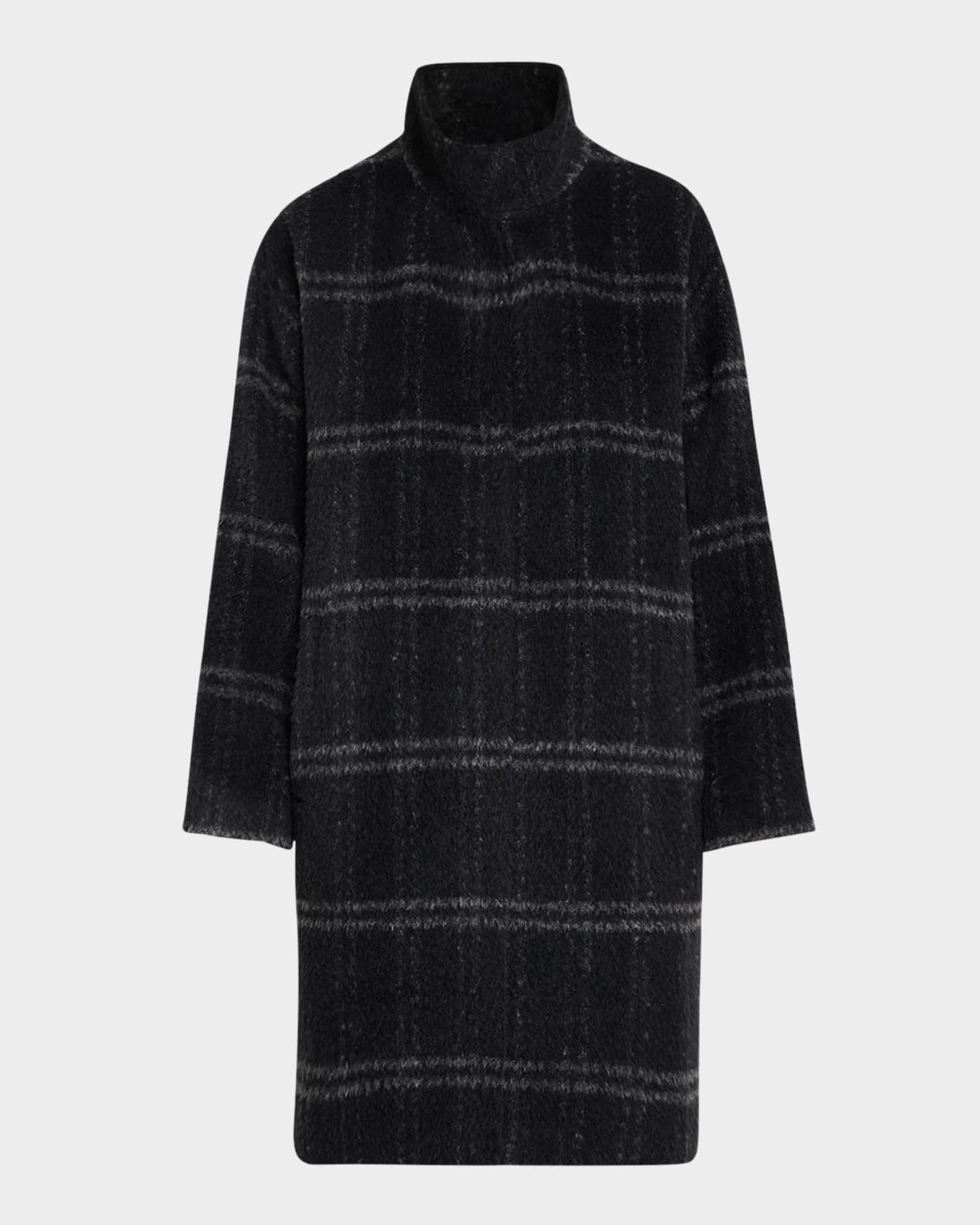 Snap Front Plaid Wool Coat