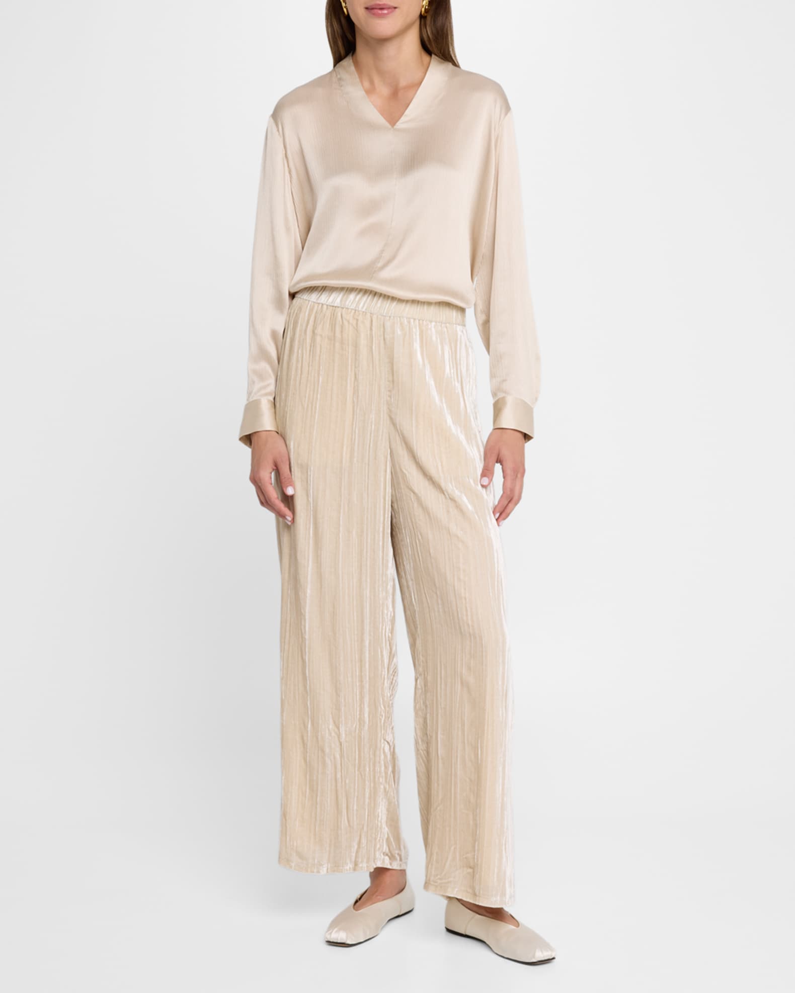 Eileen Fisher Cropped Wide Leg Shimmer Velvet Pants Neiman Marcus