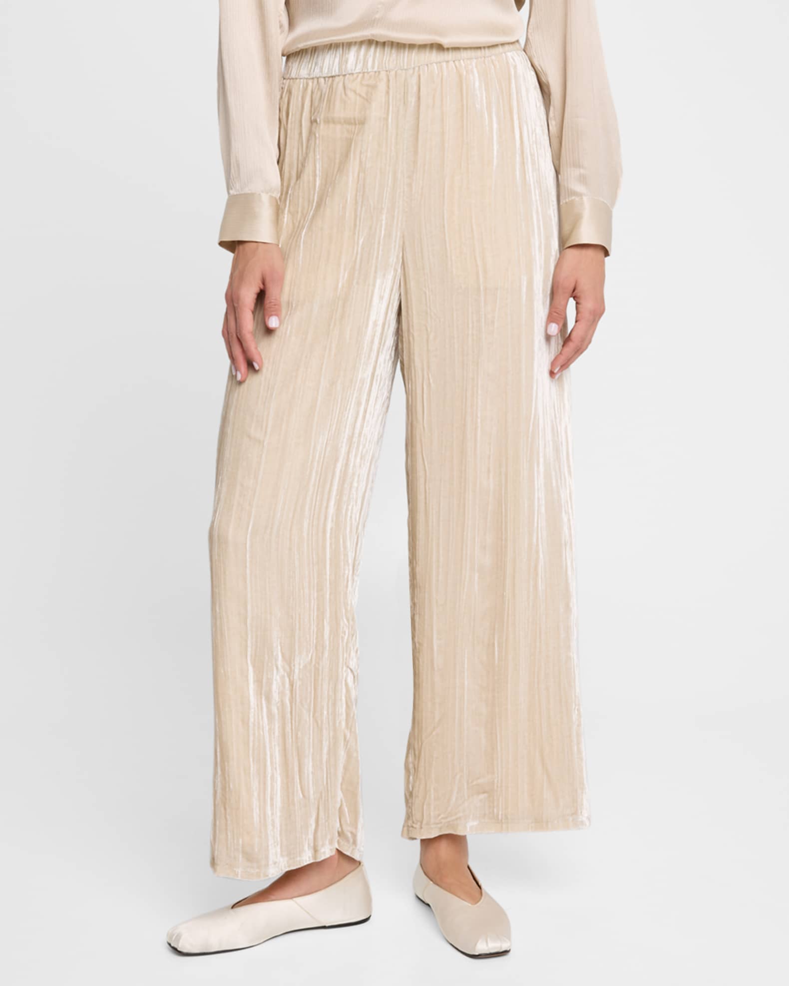 Eileen Fisher Cropped Wide Leg Shimmer Velvet Pants Neiman Marcus