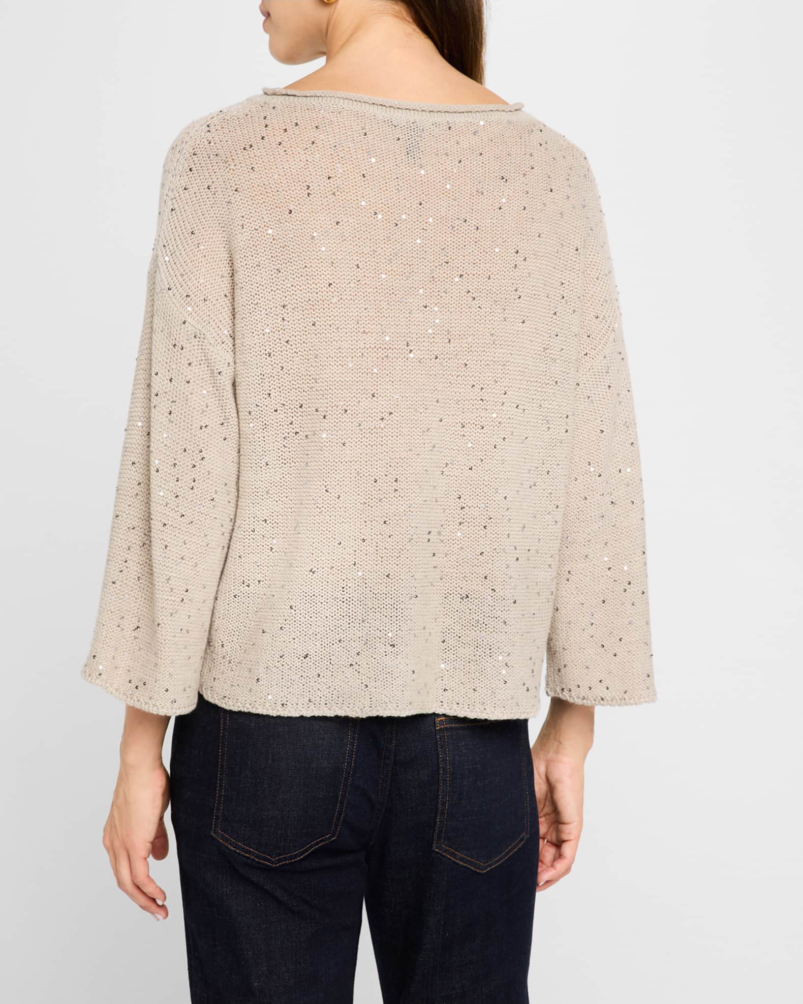 Scoop Neck Sequin Merino Wool Sweater