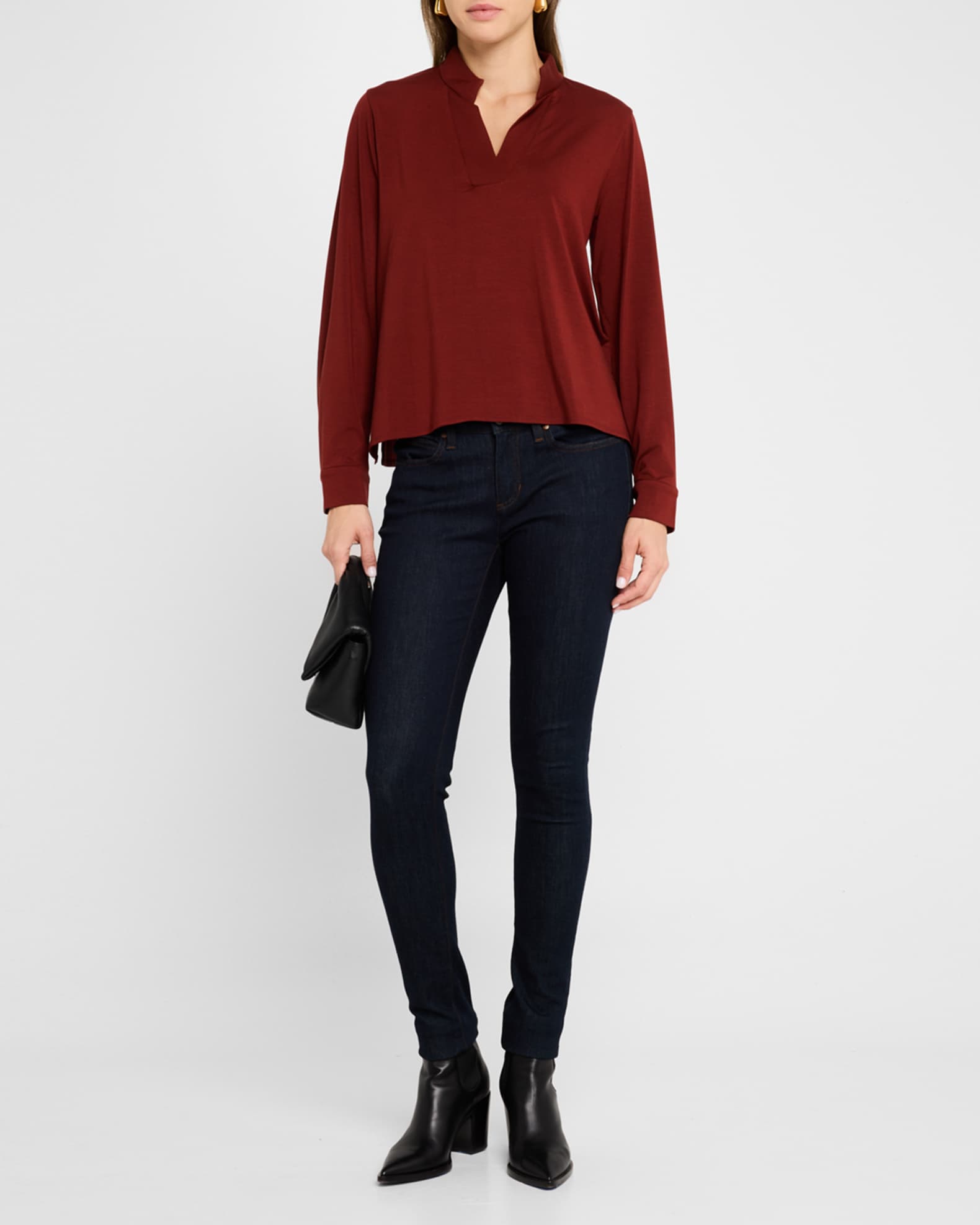 V Neck Stretch Jersey Knit Top