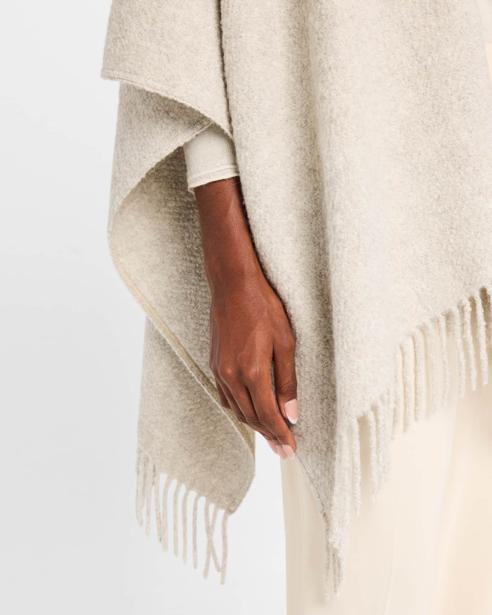 Fringed Alpaca Wool-Silk Boucle Poncho | Neiman Marcus