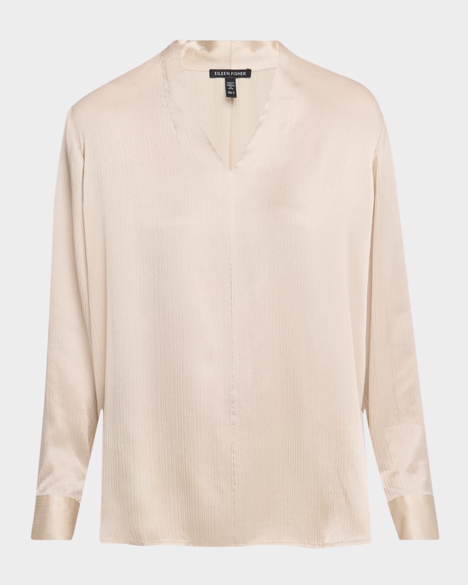 Eileen Fisher V Neck Striated Silk Satin Top Neiman Marcus