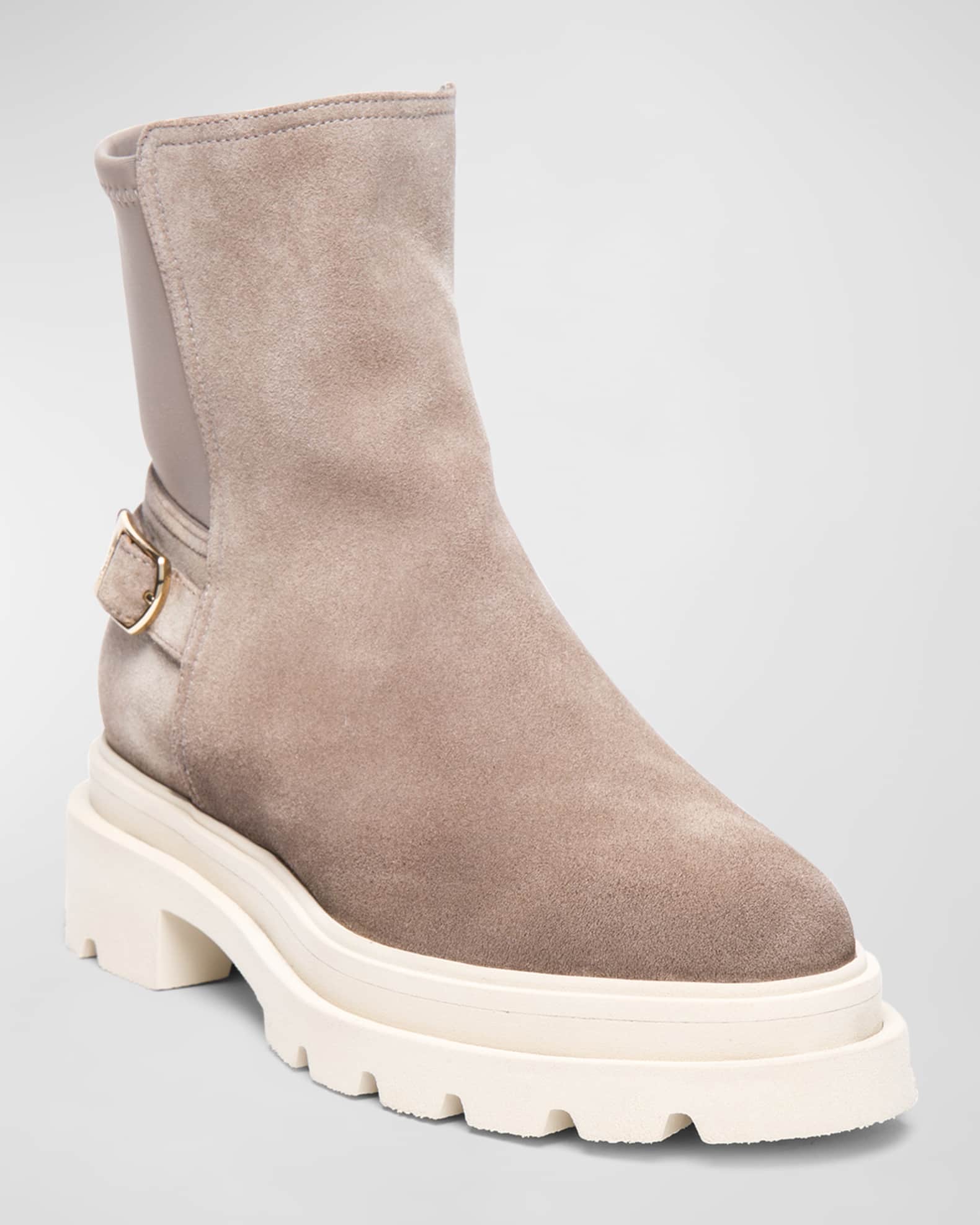 Suede Buckle Lug-Sole Ankle Boots 1
