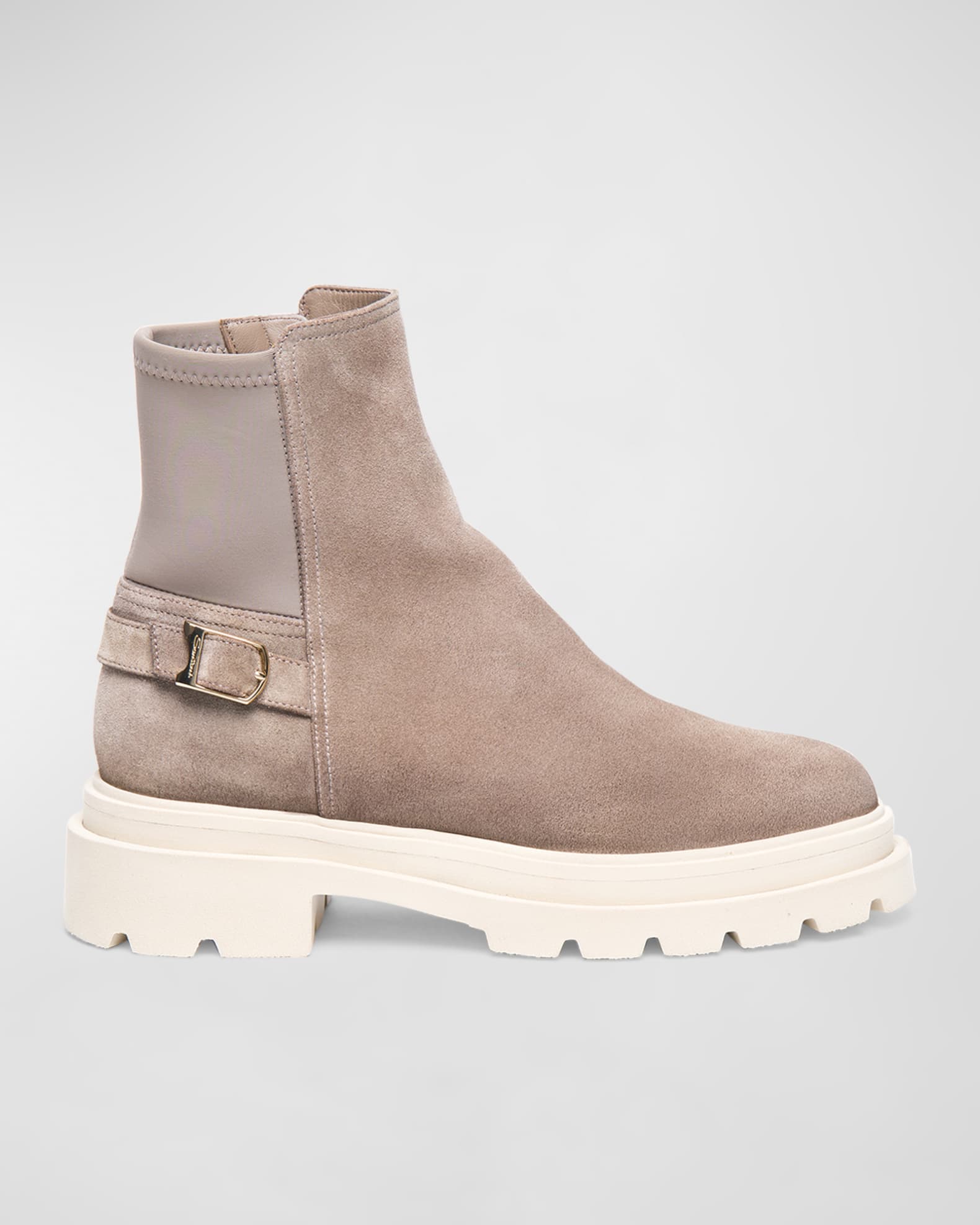 Suede Buckle Lug-Sole Ankle Boots 0