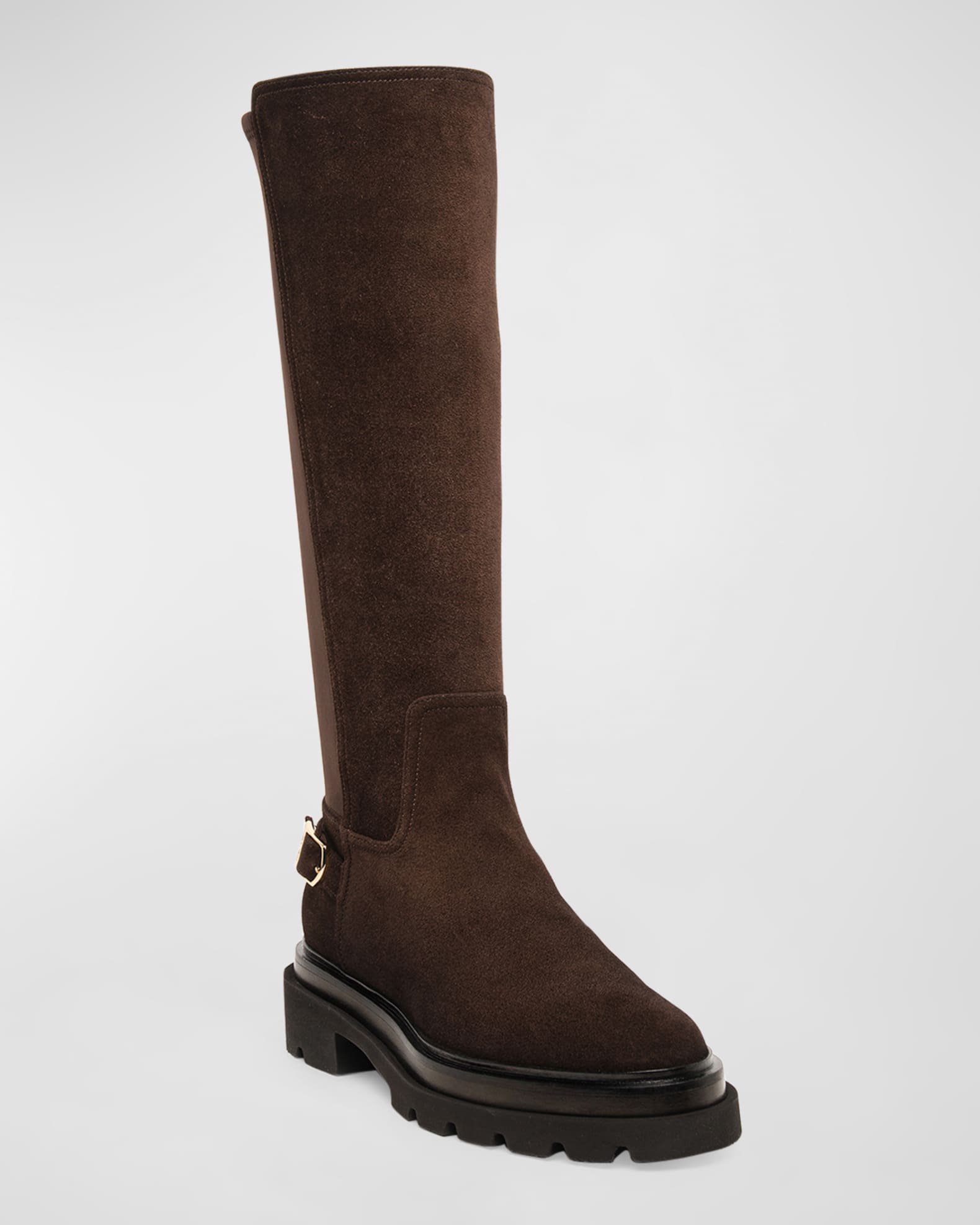 Stretch Suede Buckle Knee Boots 1