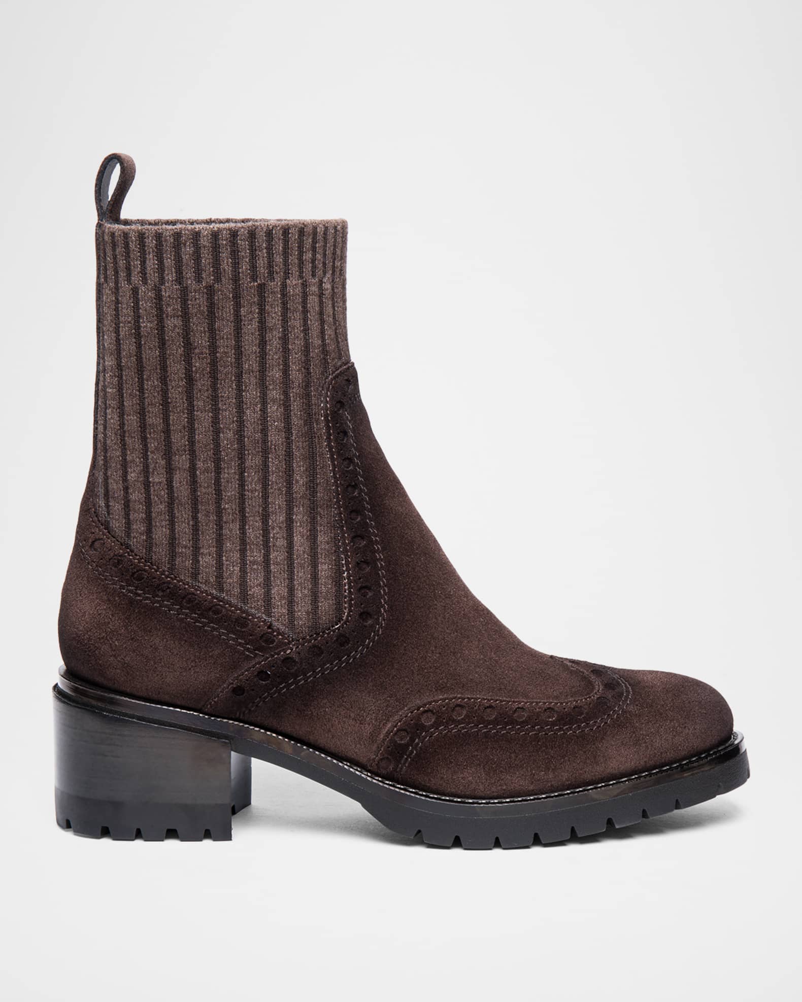 Santoni Ferret Brogue Suede Knit Booties Neiman Marcus