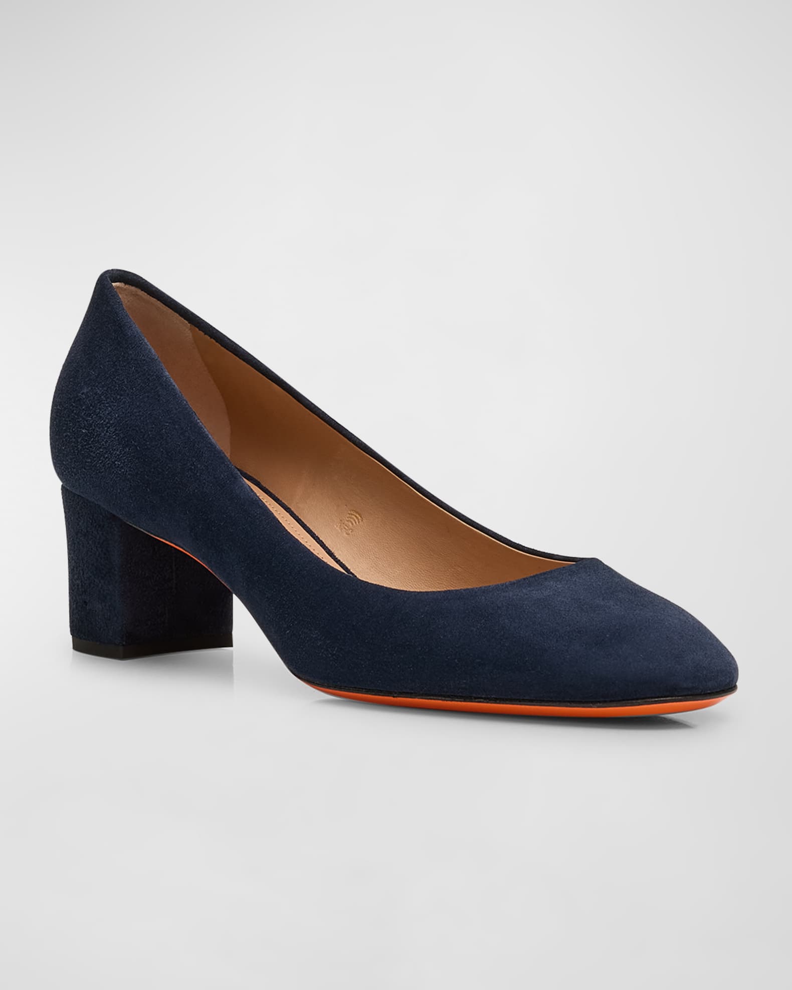 Santoni Suede Block Heel Pumps Navy