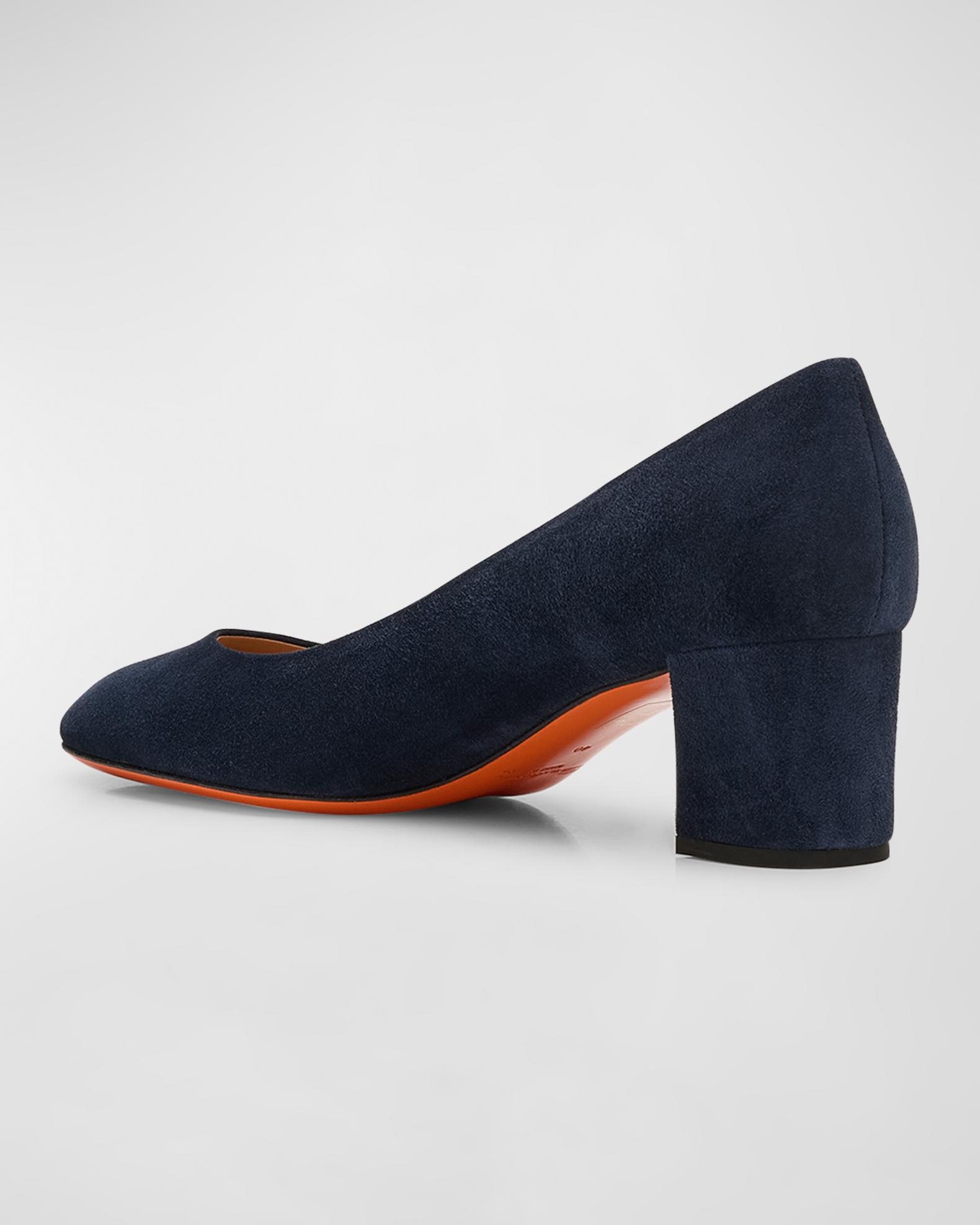 Santoni 50mm Suede Block-Heel Pumps | Neiman Marcus