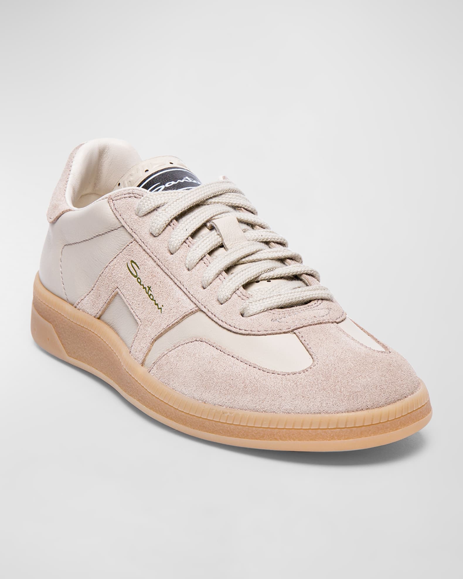 Santoni Mixed Leather Low Top Sneakers Neiman Marcus