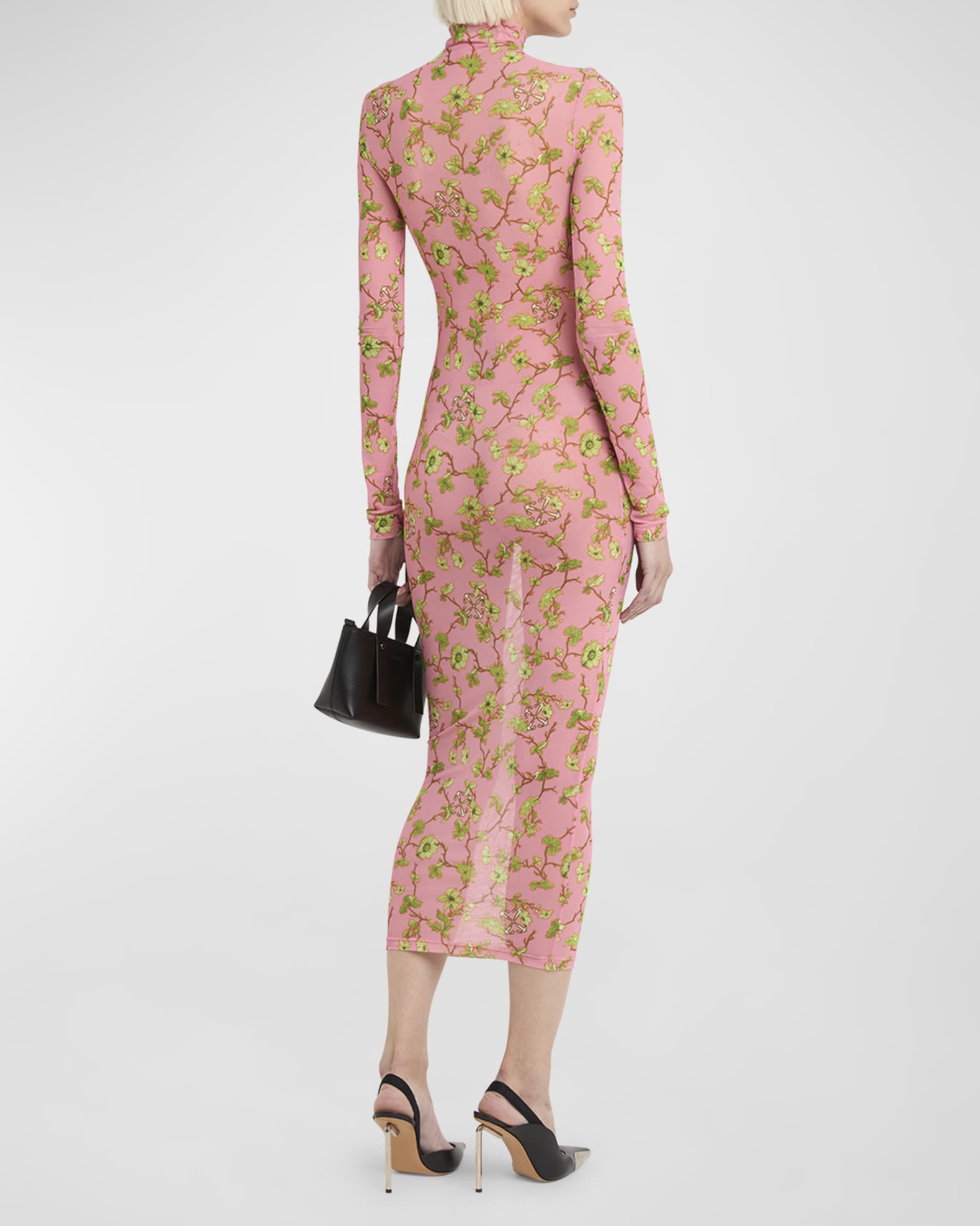 4610276 Off-White Patterned Tulle Midi Dress