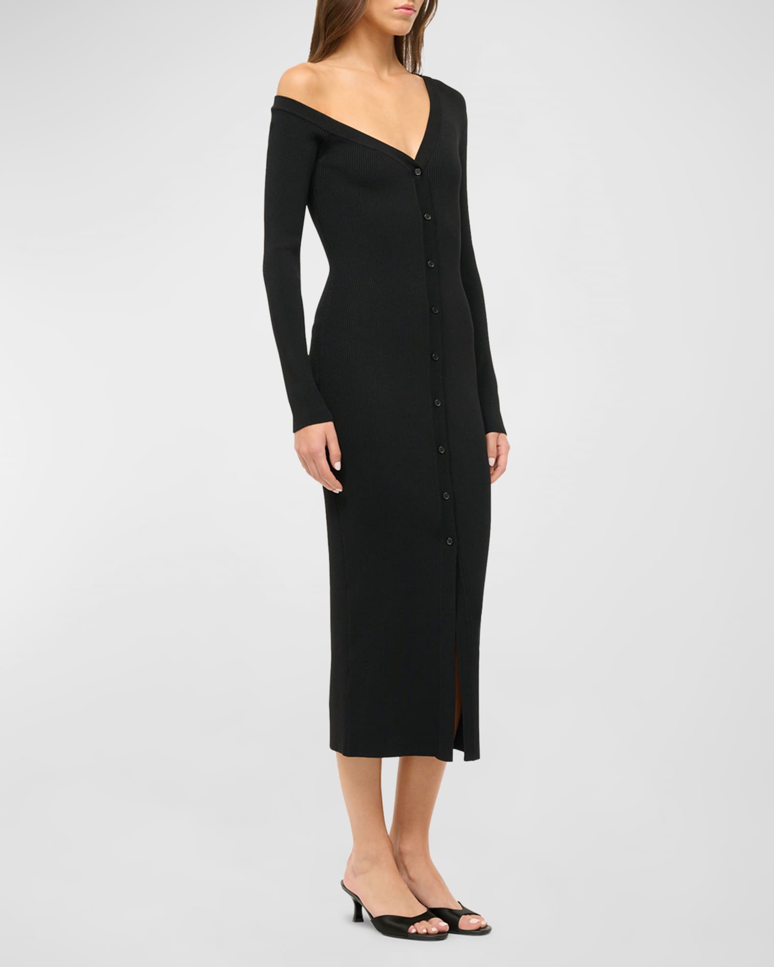 STAUD Craftsman One-Shoulder Midi Sweater Dress | Neiman Marcus