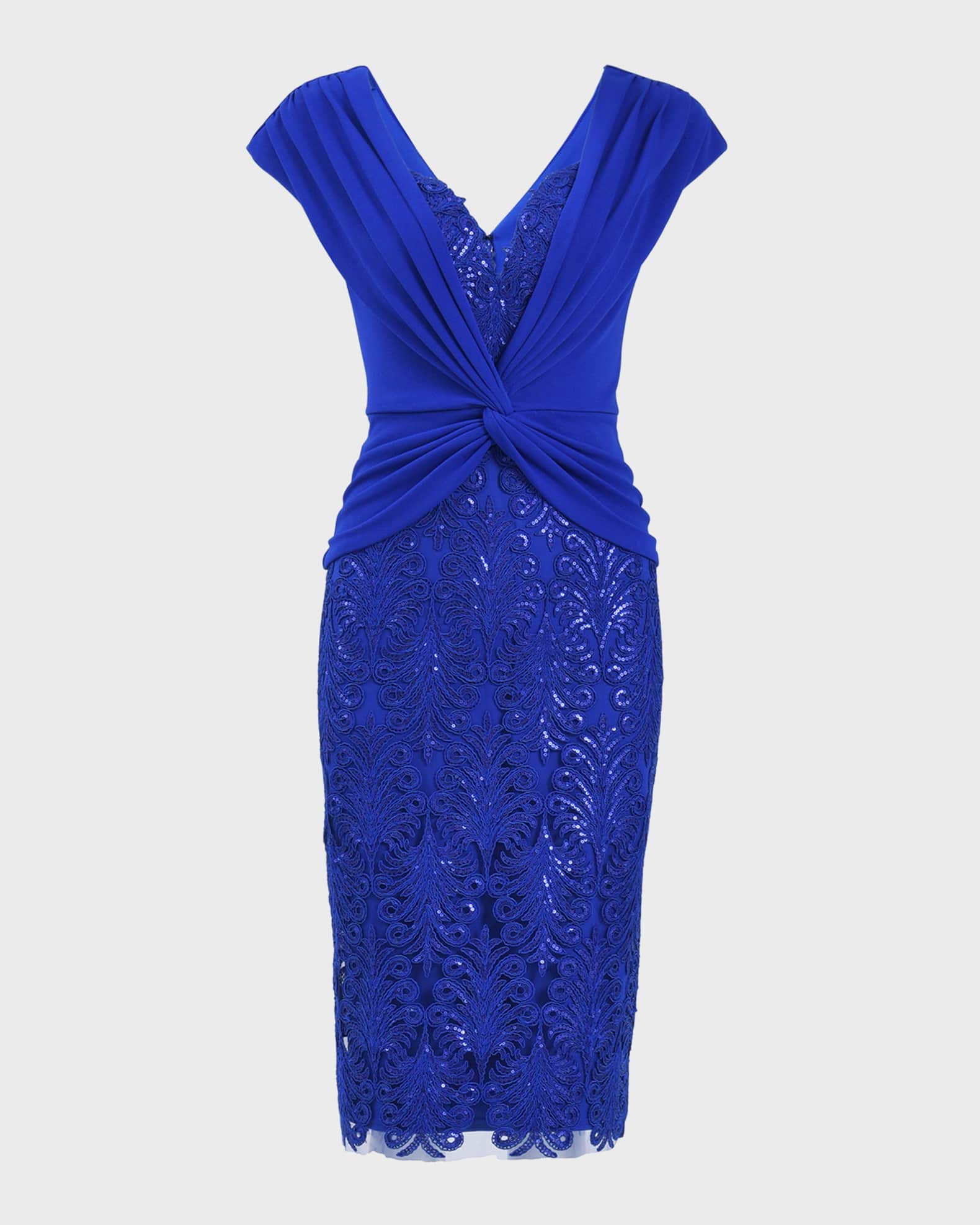 Tadashi Shoji Pleated Twist-Front Sequin Lace Dress