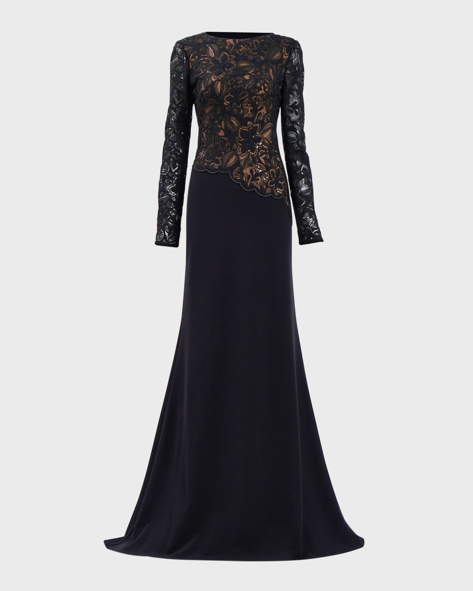 A Line Crepe and Sequin Lace Gown