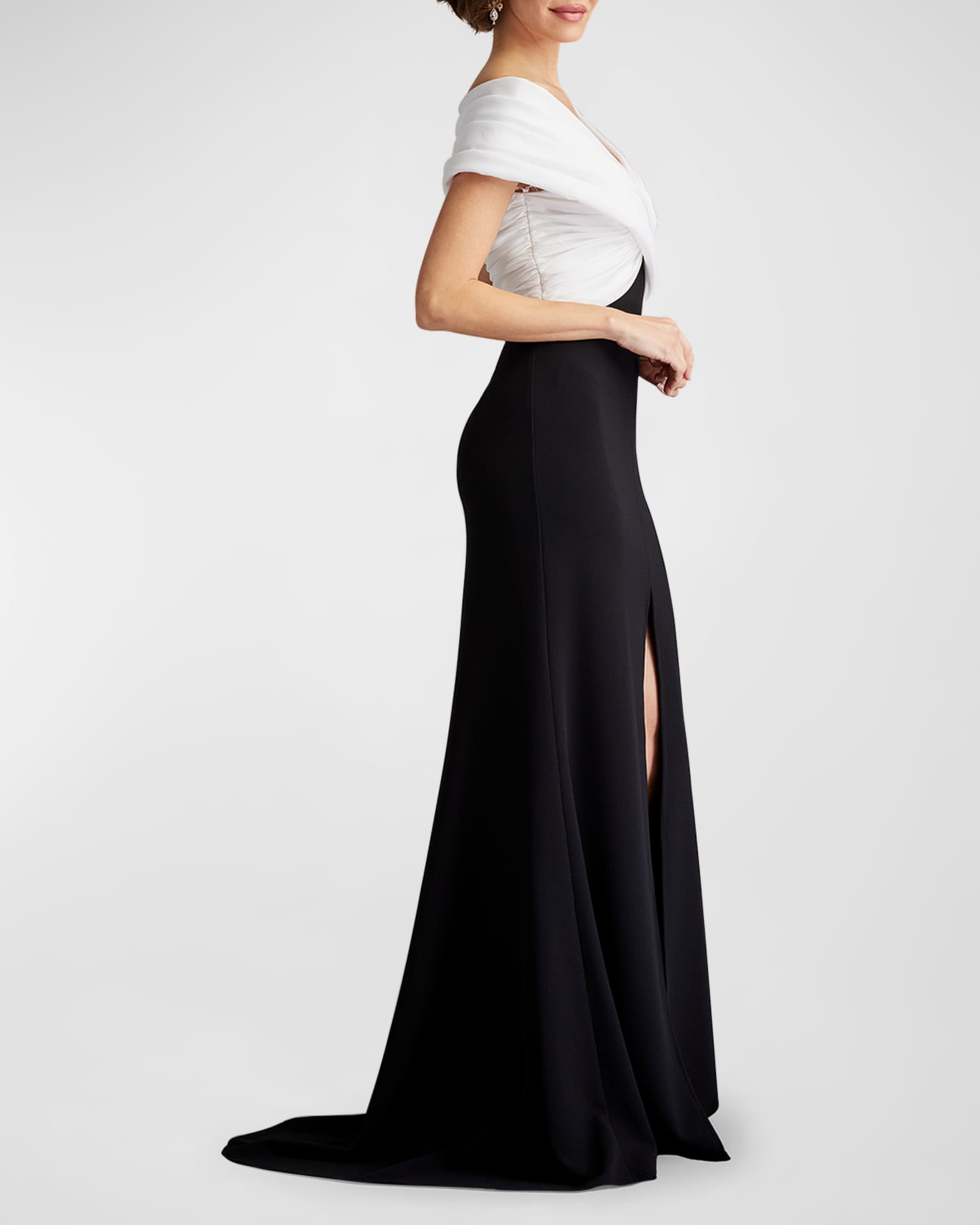 Pleated Two Tone Off Shoulder Gown