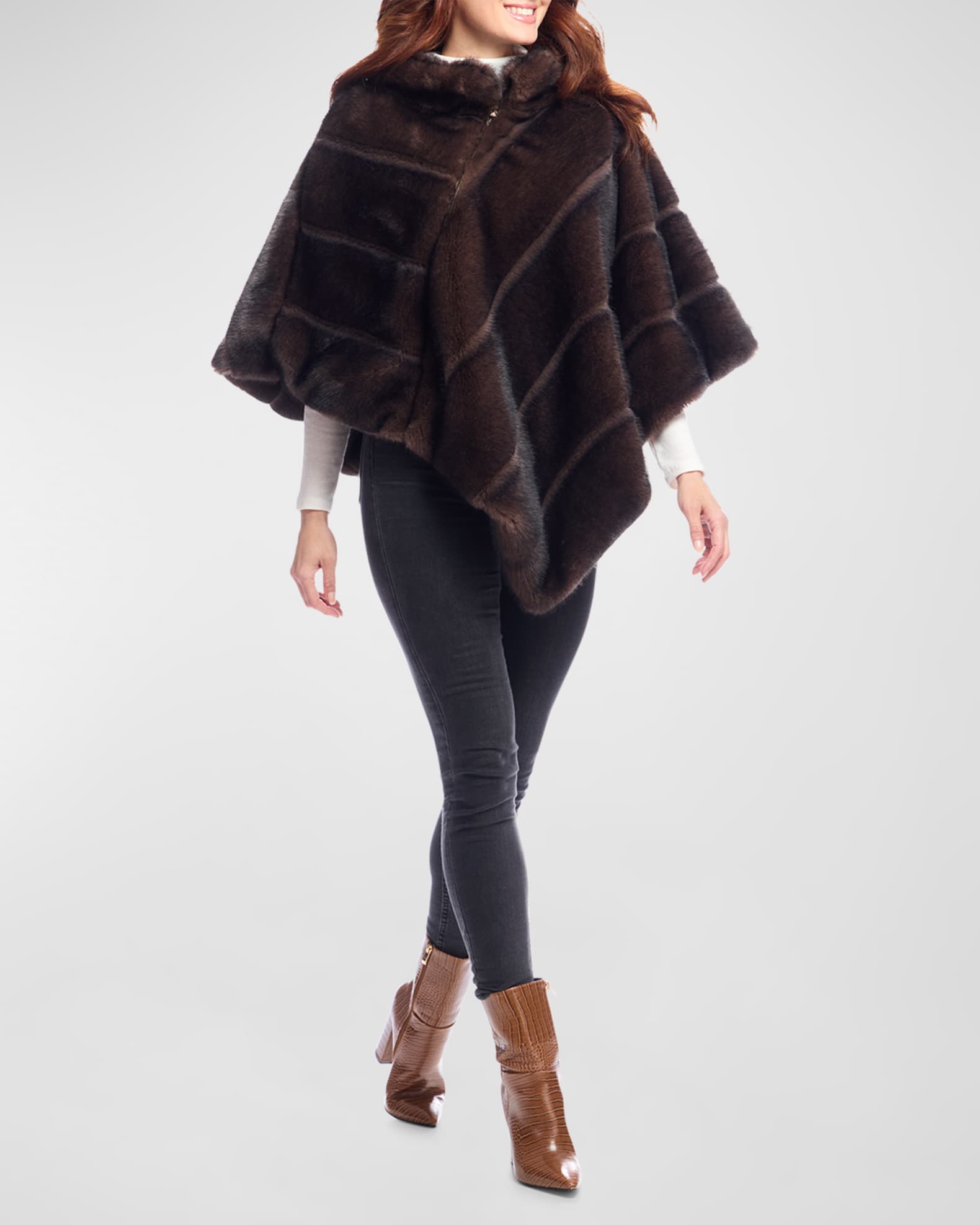 Fabulous Furs Carly Faux Fur Zip Poncho Neiman Marcus