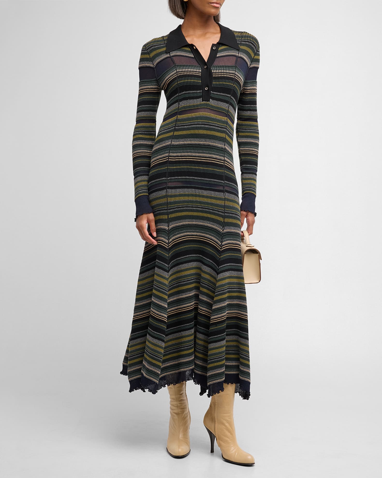 Reversible Long-Sleeve Striped Maxi Dress 1