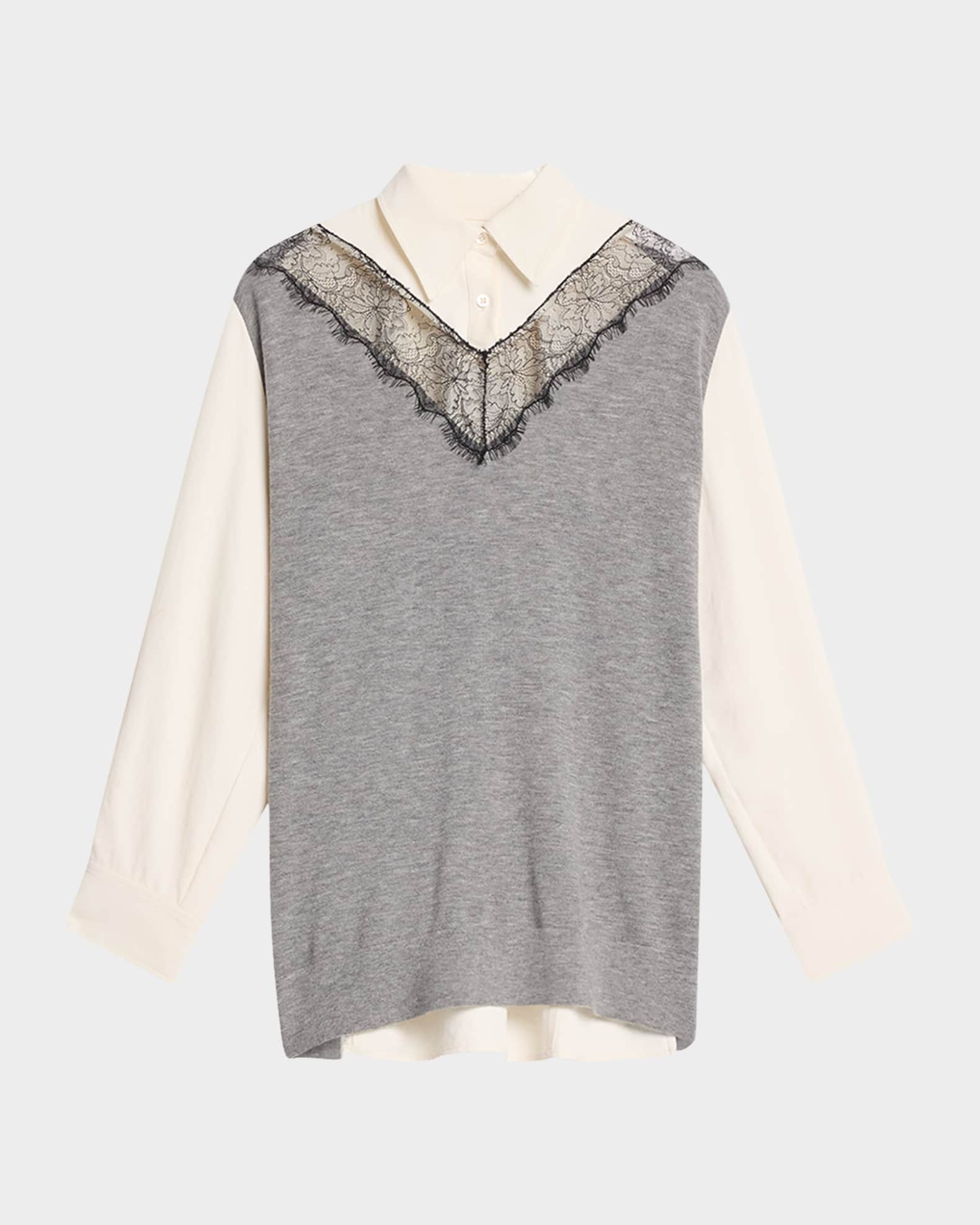 Long-Sleeve Combo Lace Shirt 0