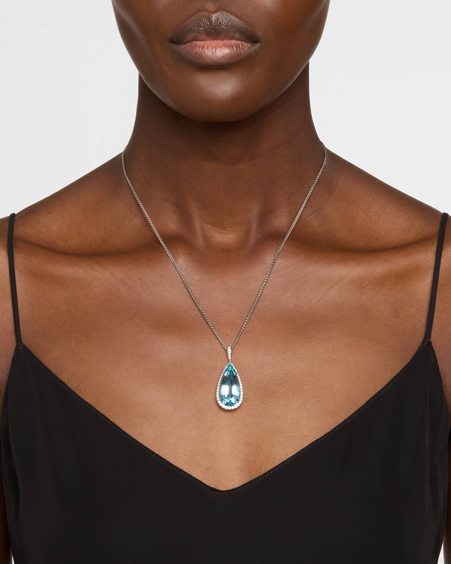 Platinum Diamond and Aquamarine Pendant Necklace 1