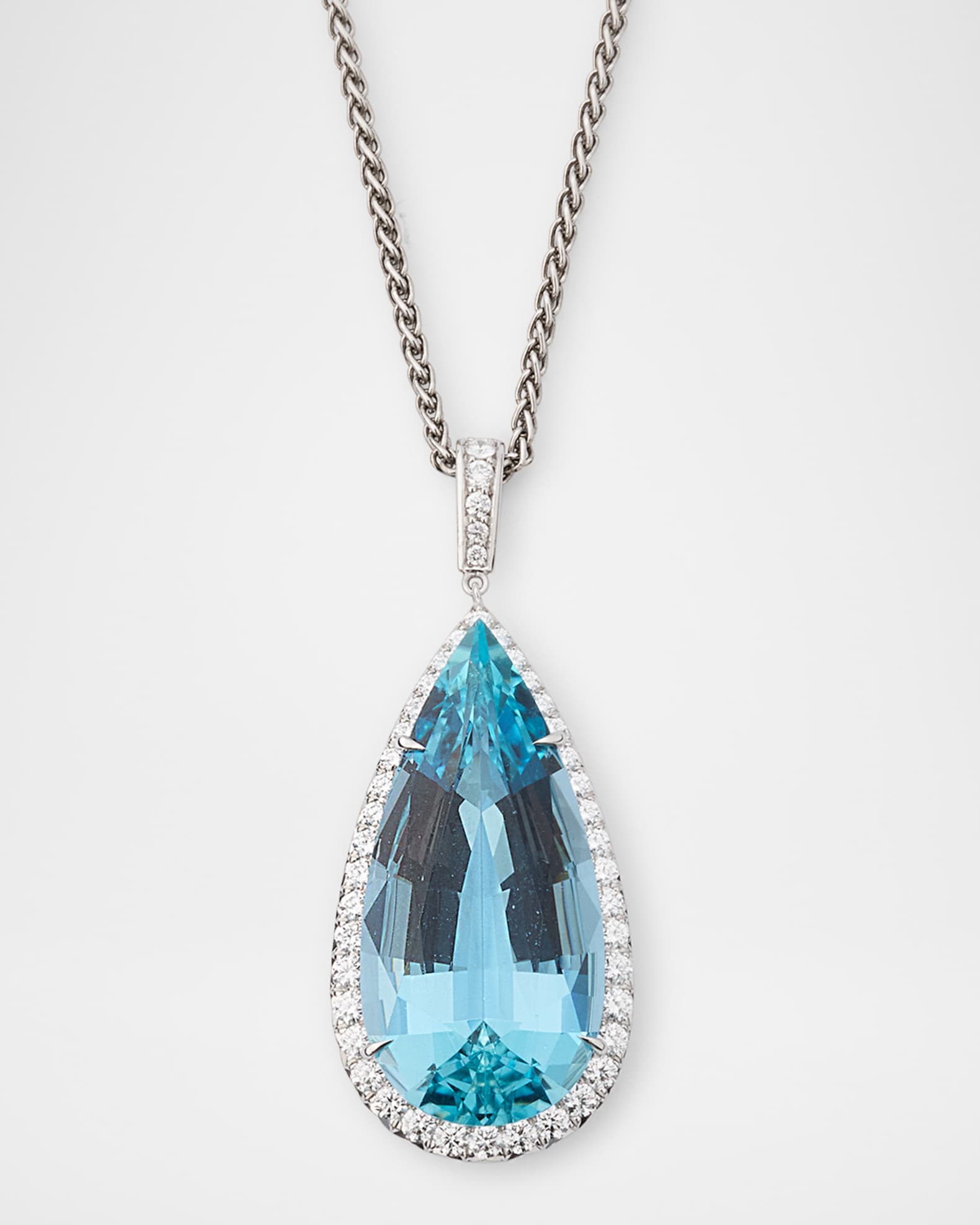 Platinum Diamond and Aquamarine Pendant Necklace 0