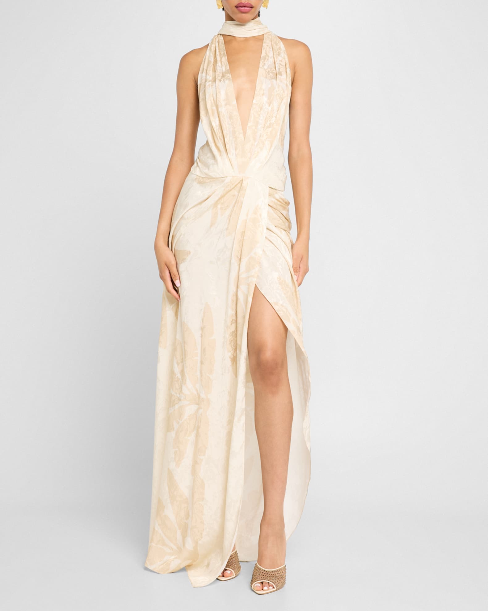 Summer Counts Plunging Halter Maxi Dress With Scarf 1