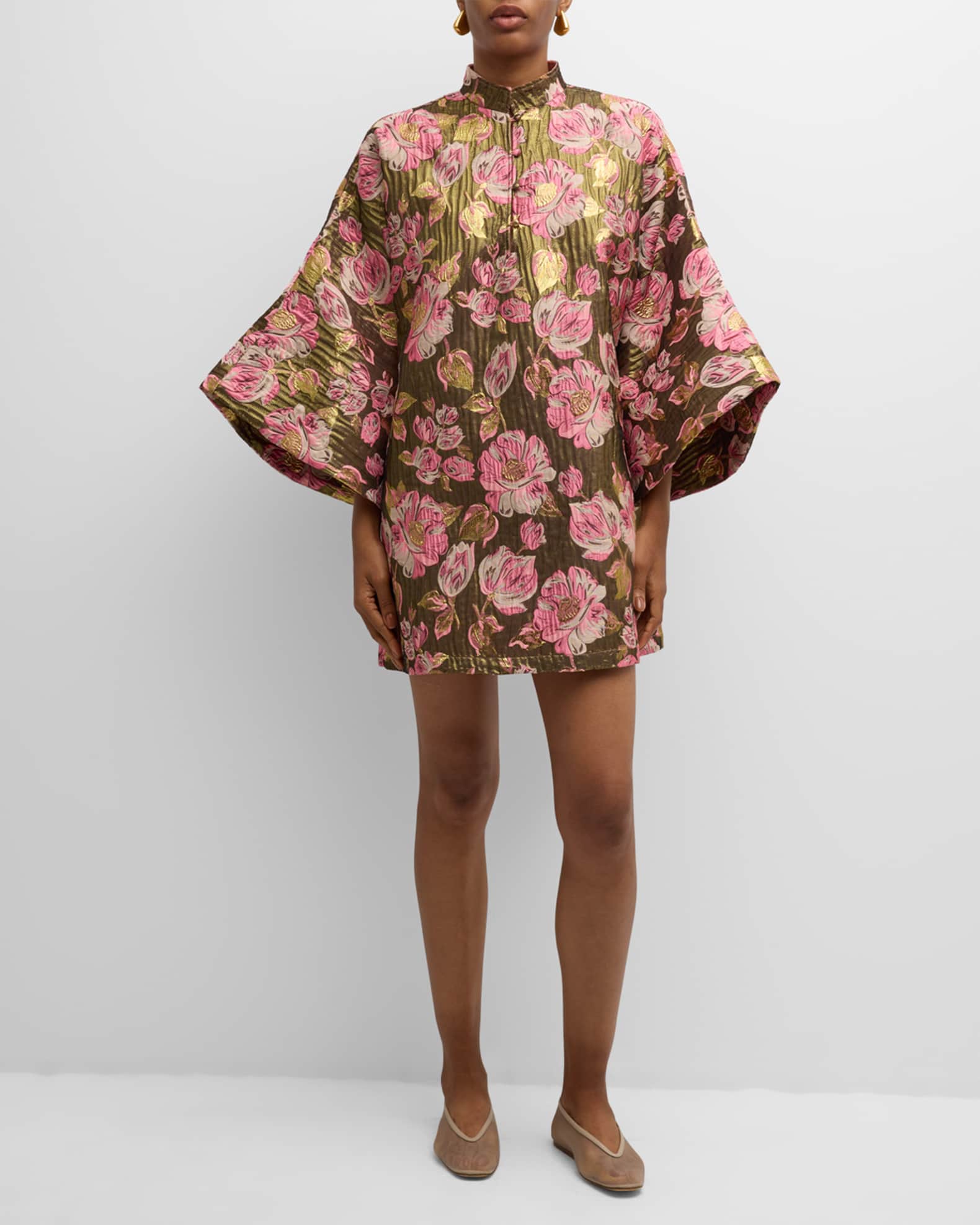 La Vie Style House Metallic Floral Jacquard Mini Caftan Neiman Marcus