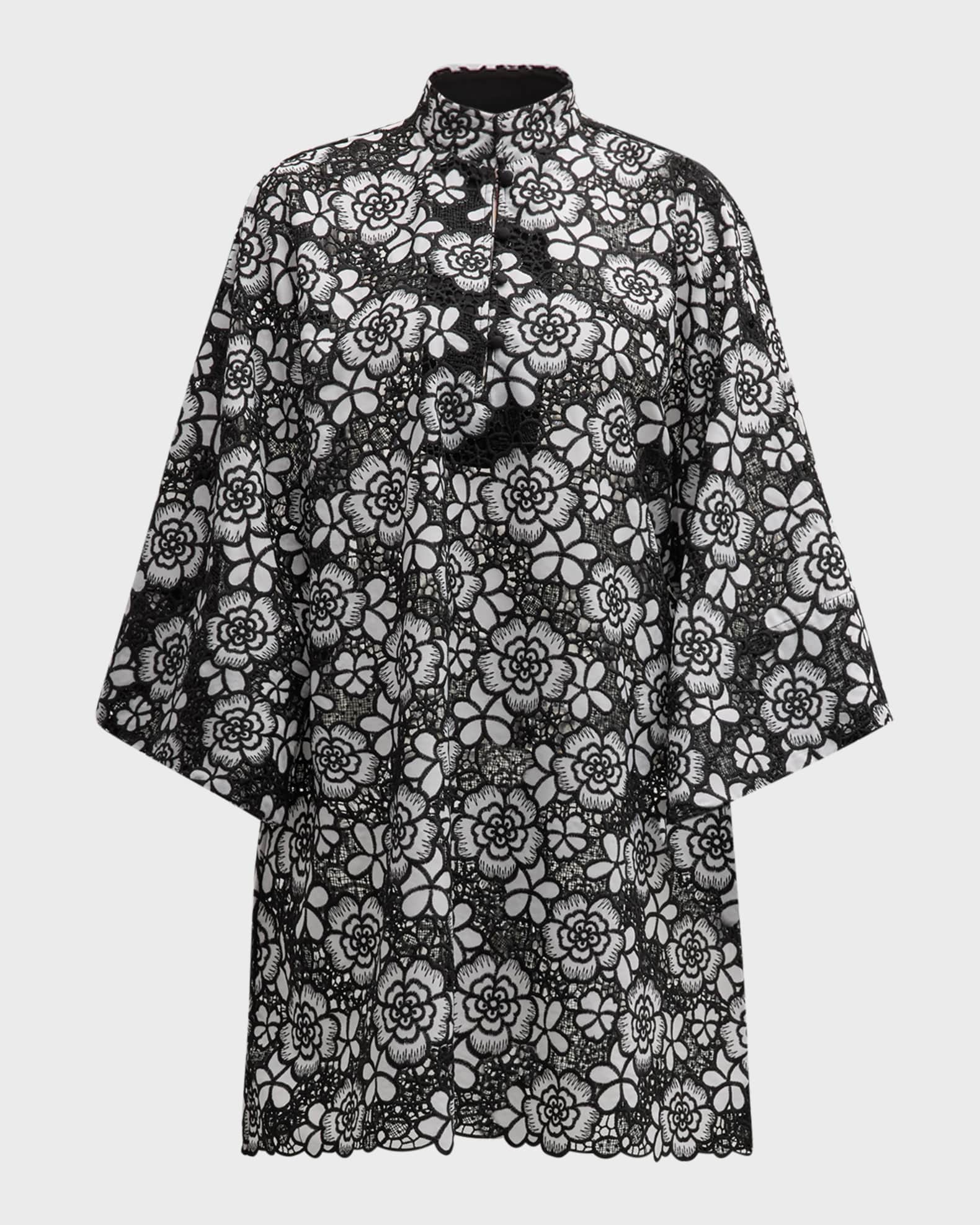 La Vie Style House Floral Lace Mini Caftan Black