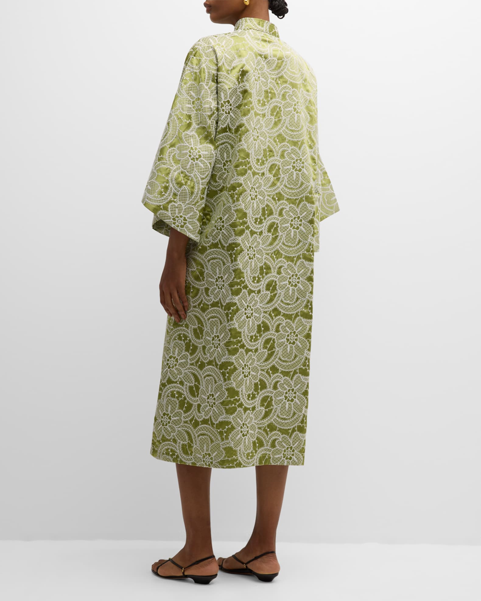 La Vie Style House FloralEmbroidered Satin Maxi Caftan Neiman Marcus