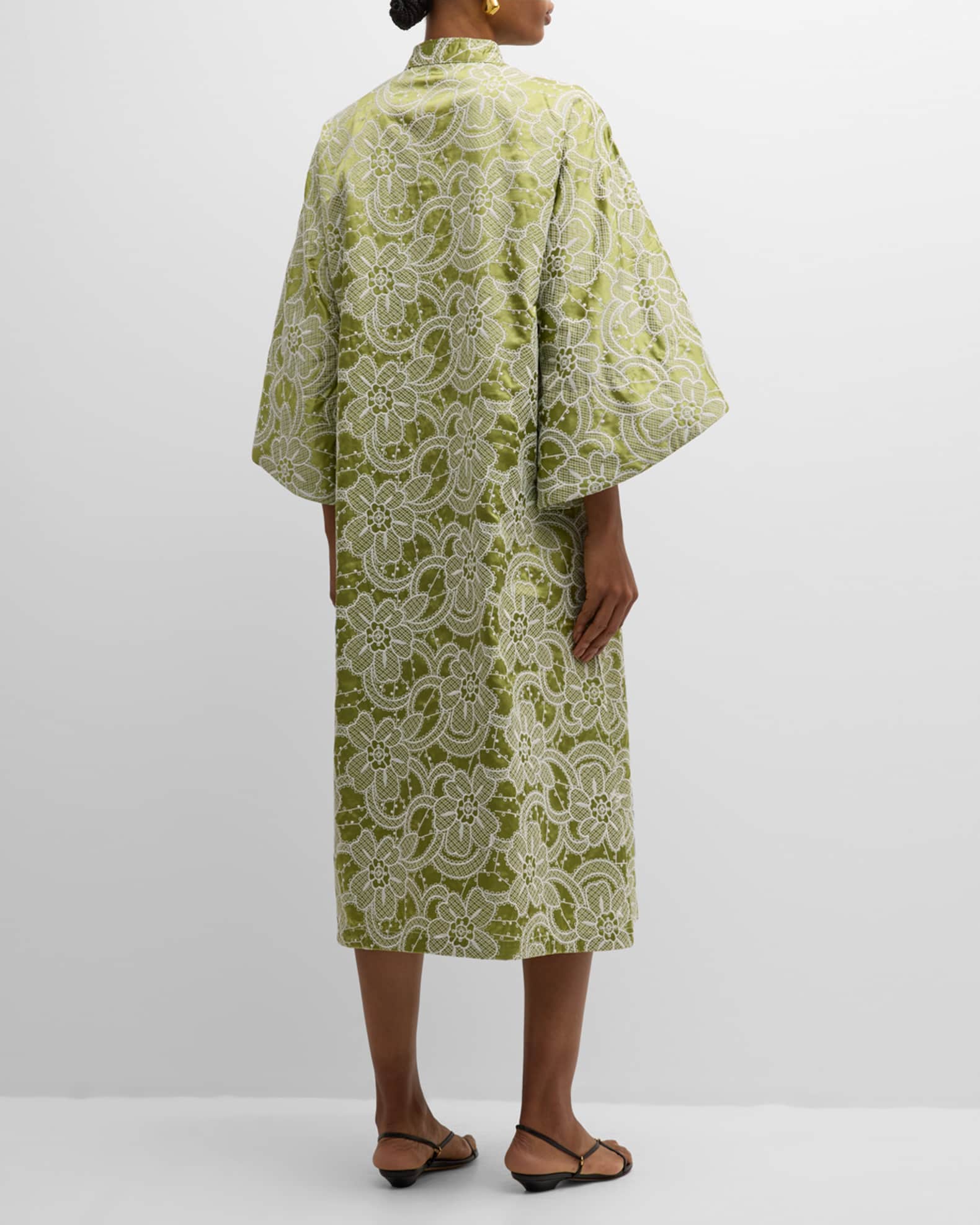 La Vie Style House FloralEmbroidered Satin Maxi Caftan Neiman Marcus