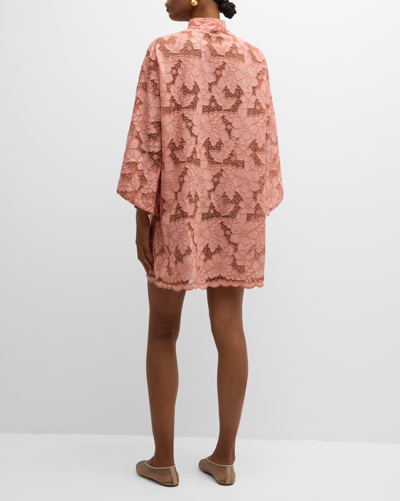 La Vie Style House Flare Sleeve Floral Lace Mini Caftan Neiman Marcus
