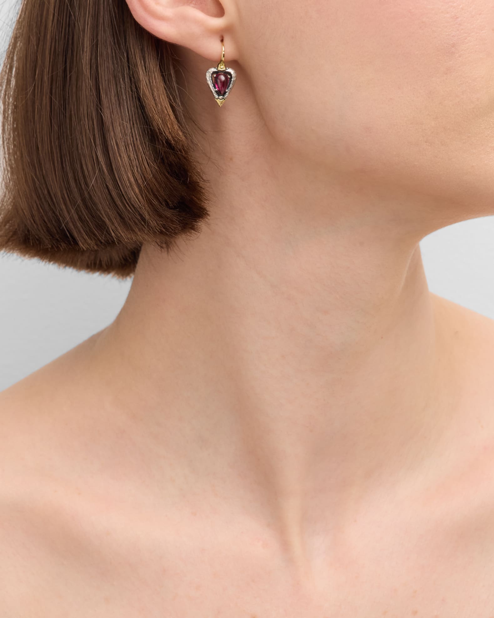 Silver and Gold Rhodolite Pear Drop Earrings 1