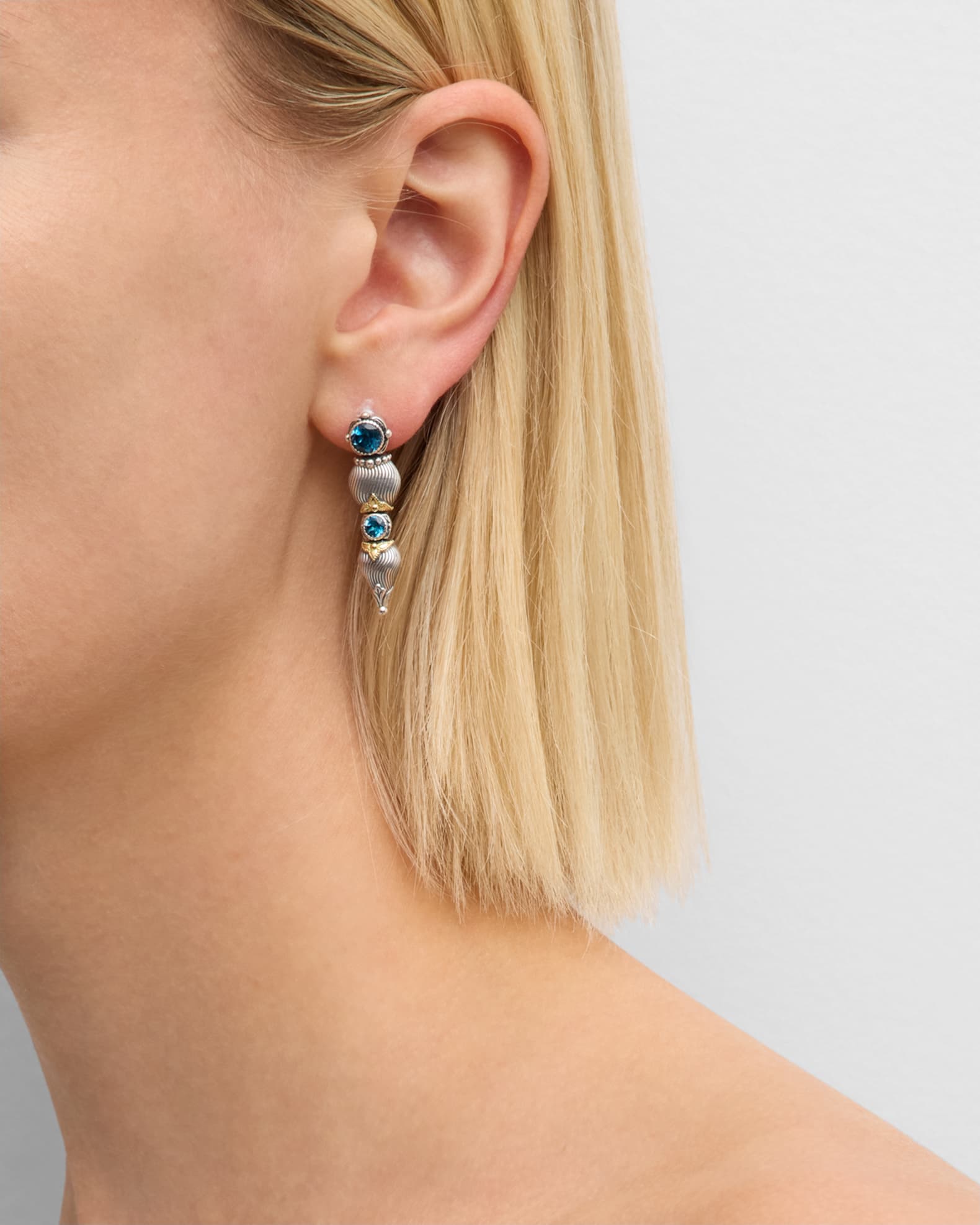Silver and Gold London Blue Topaz Earrings 1