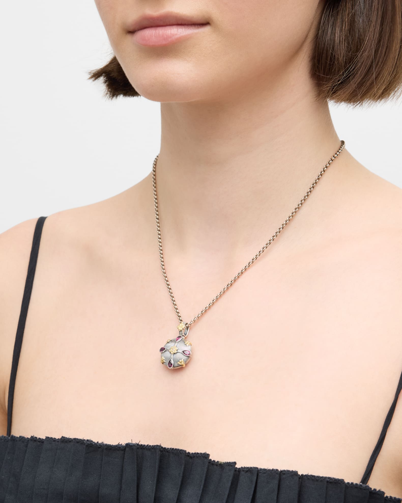 Sterling Silver Rhodolite and White Sapphire Pendant with 18K Yellow Gold 1