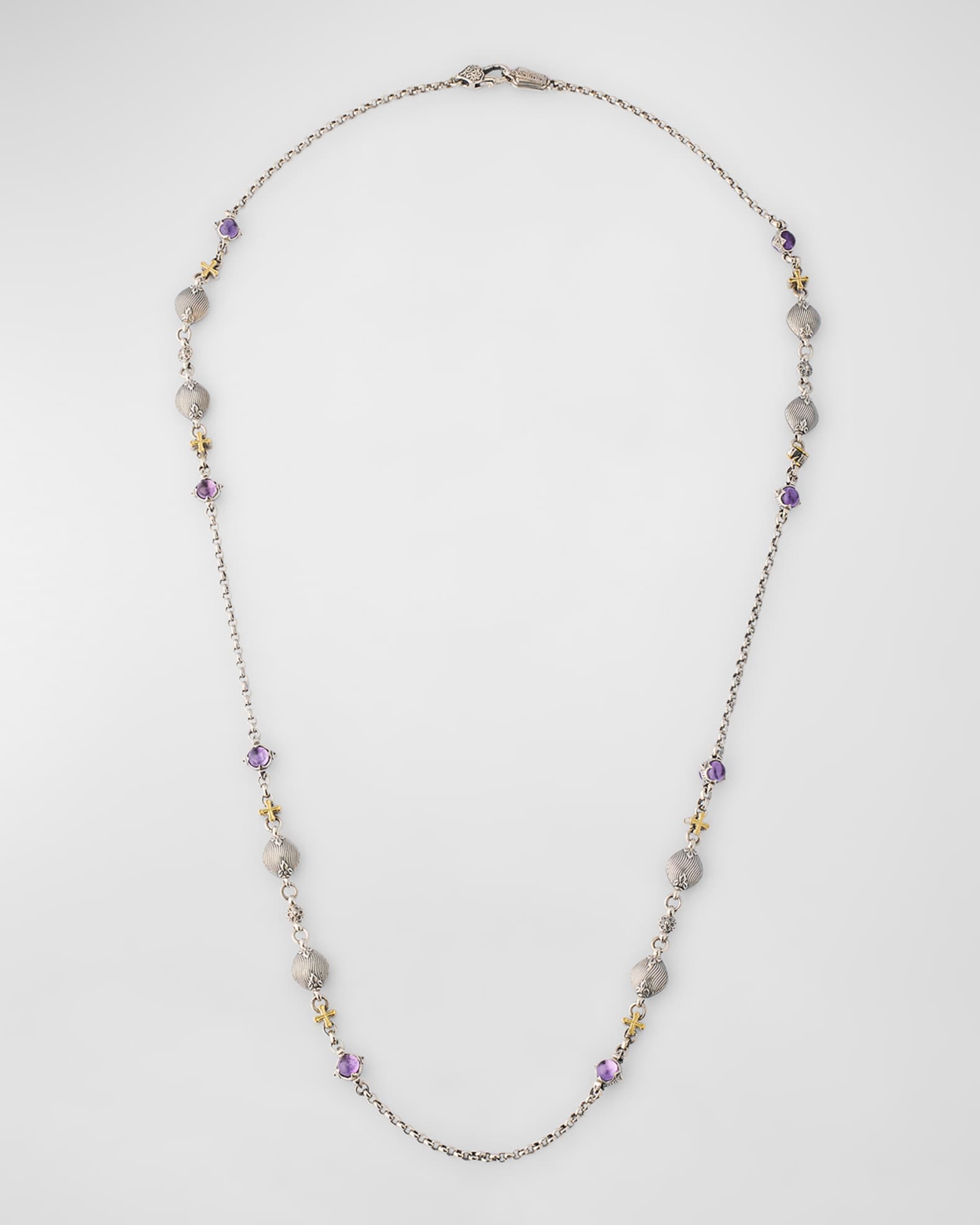 Silver and Gold Amethyst Necklace, 28"L 0