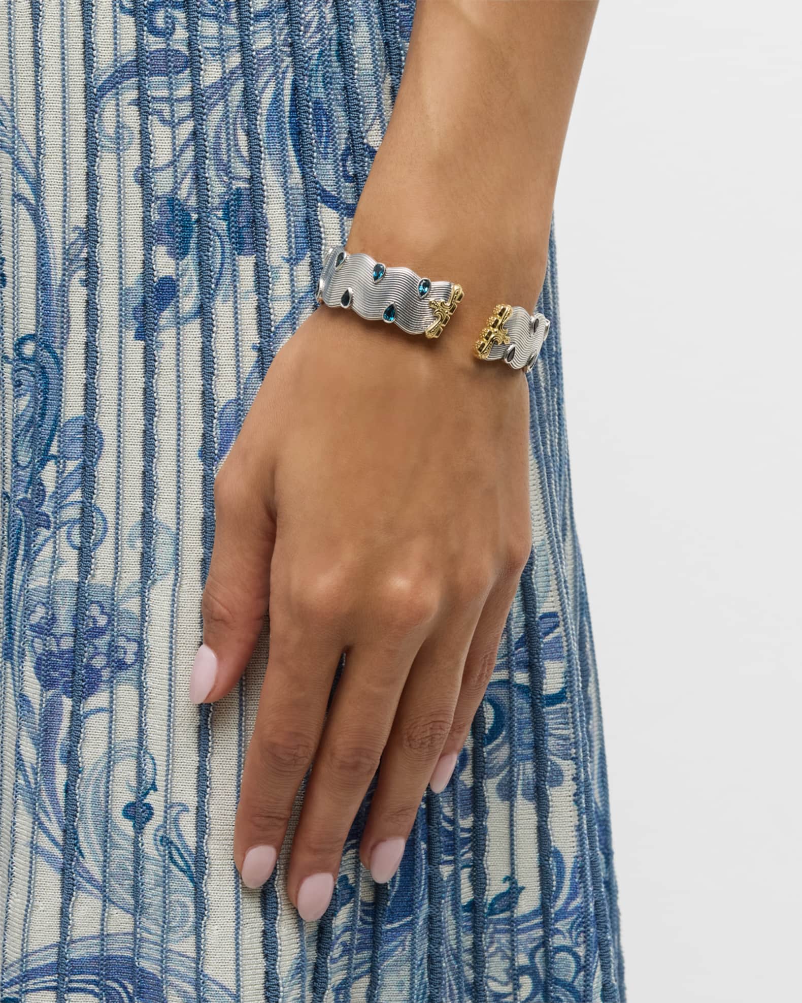 Silver and Gold Bracelet with Rhodolite and London Blue Topaz 1