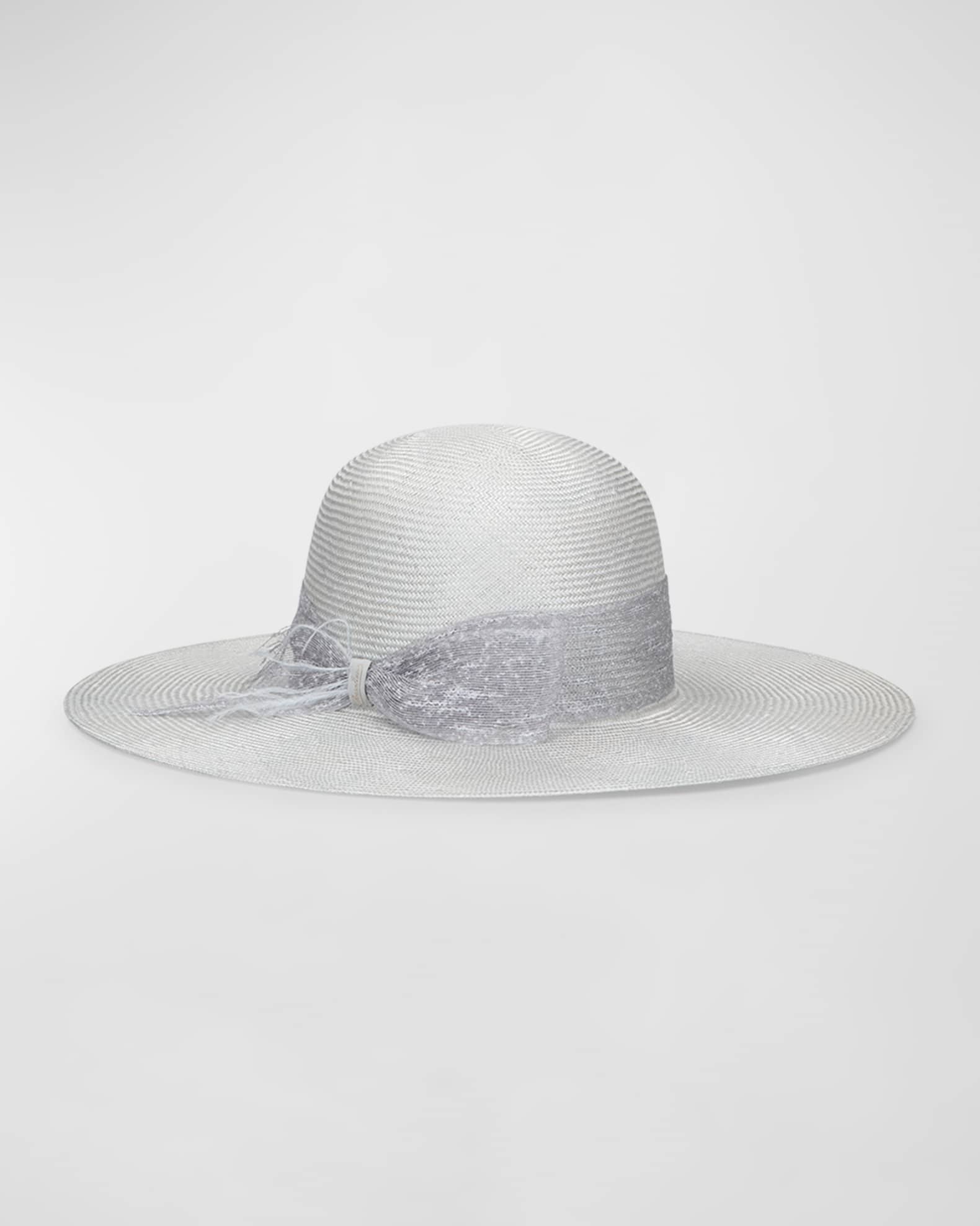 Borsalino Straw Large Brim Hat With Ostrich Feathers