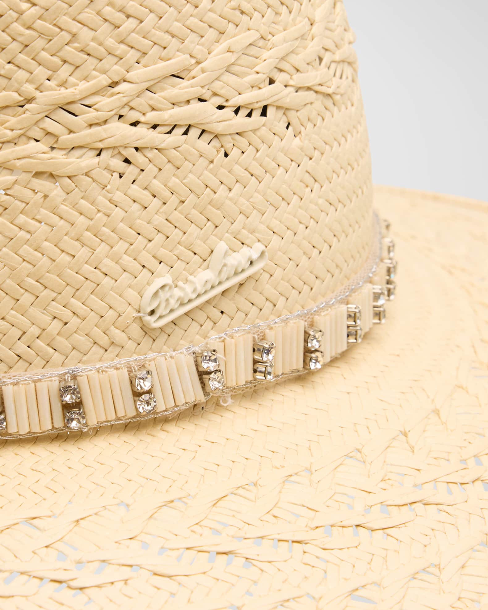 Woven Large Brim Hat With Strass Band