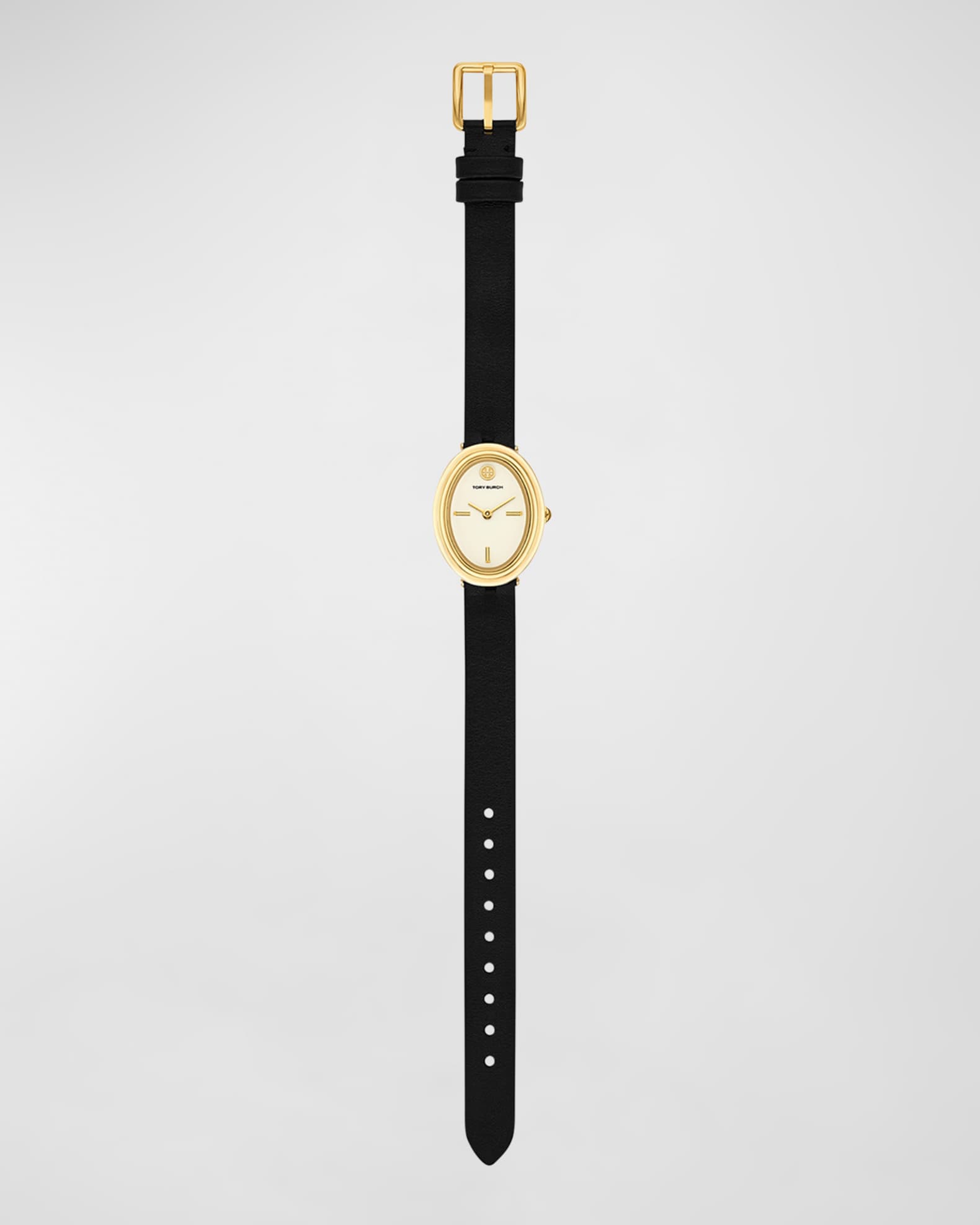 Tory Burch Oval Gold Tone Stainless Steel Black Leather Watch Neiman Marcus