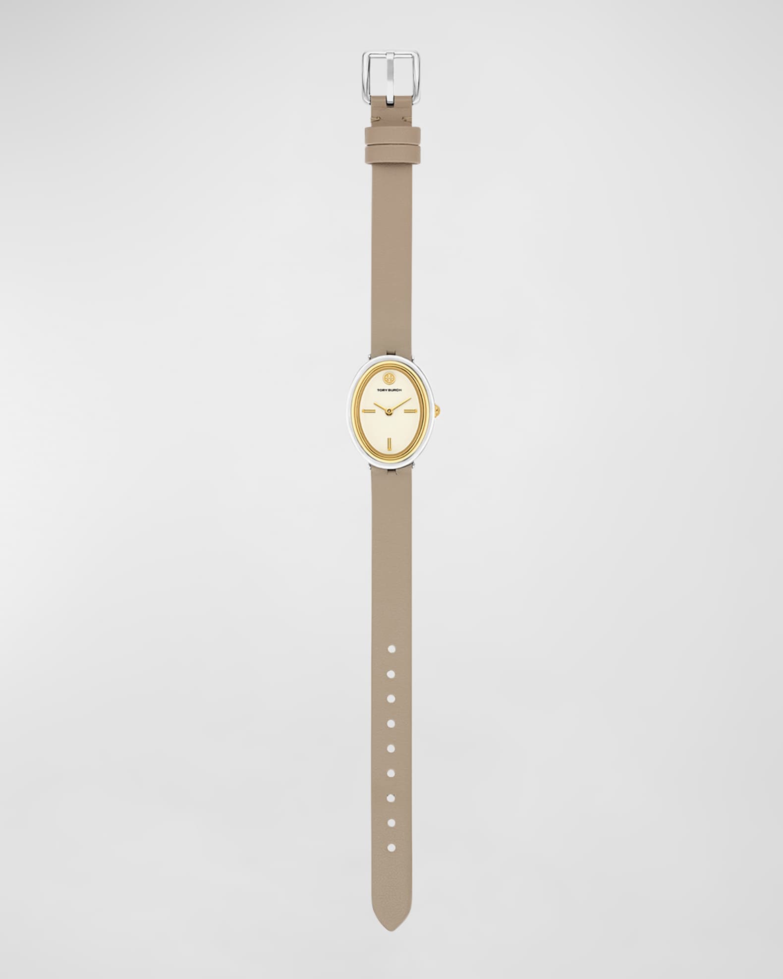 Tory Burch Oval Two Tone Stainless Steel Gray Leather Watch Neiman Marcus