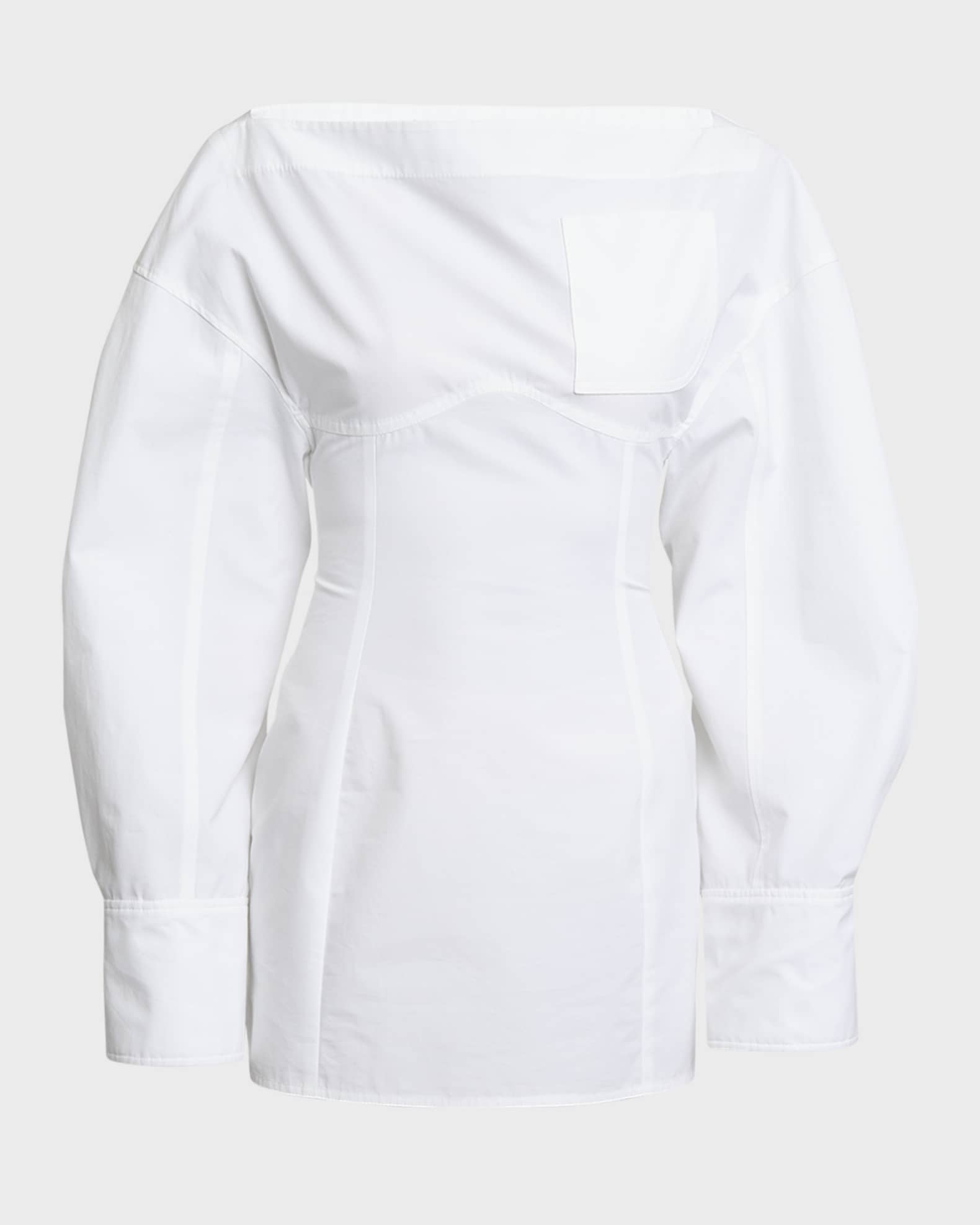 Jacquemus Casaco Long-Sleeve Back-Cutout Mini Shirtdress
