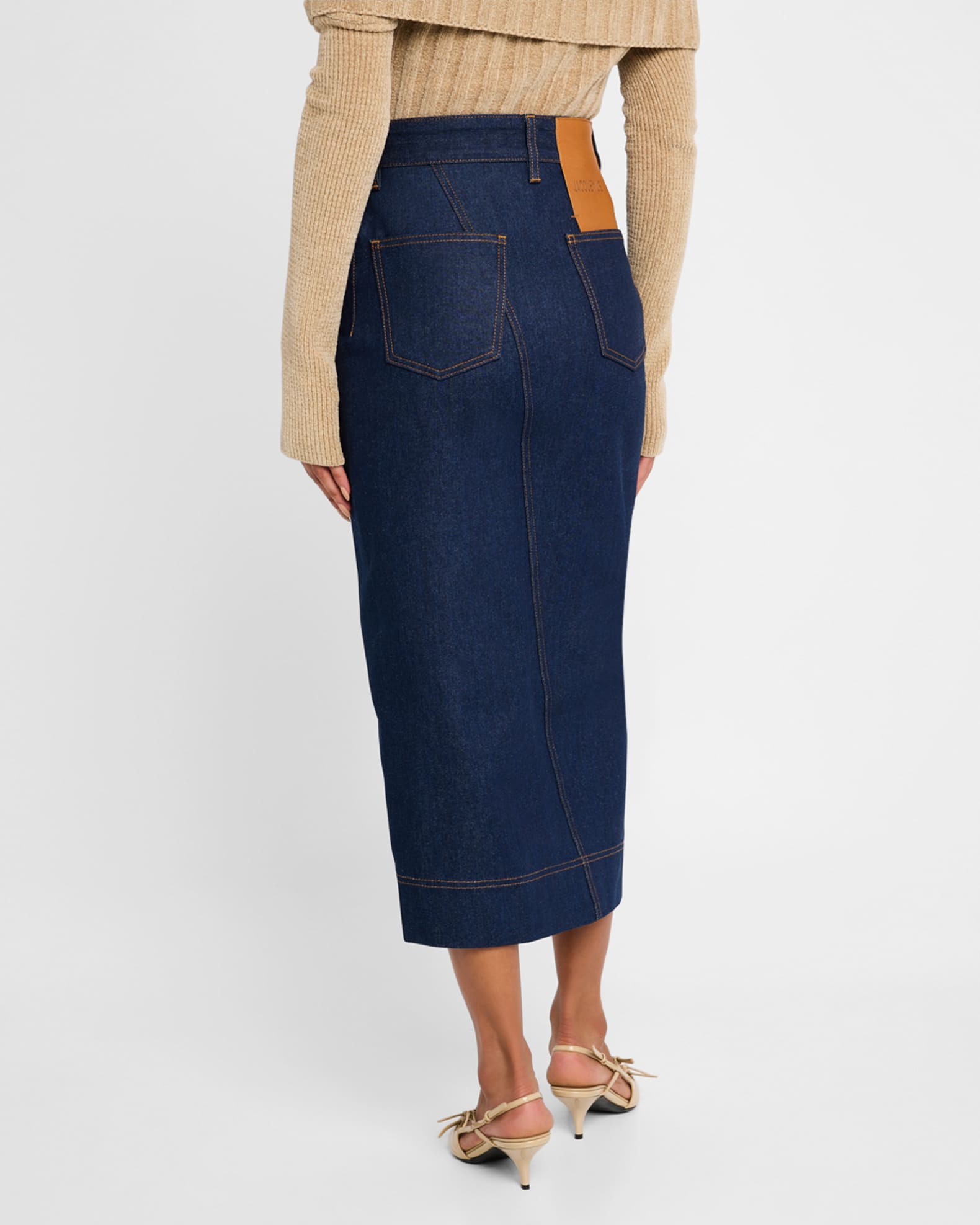 De Nimes Crosswaist Midi Denim Skirt