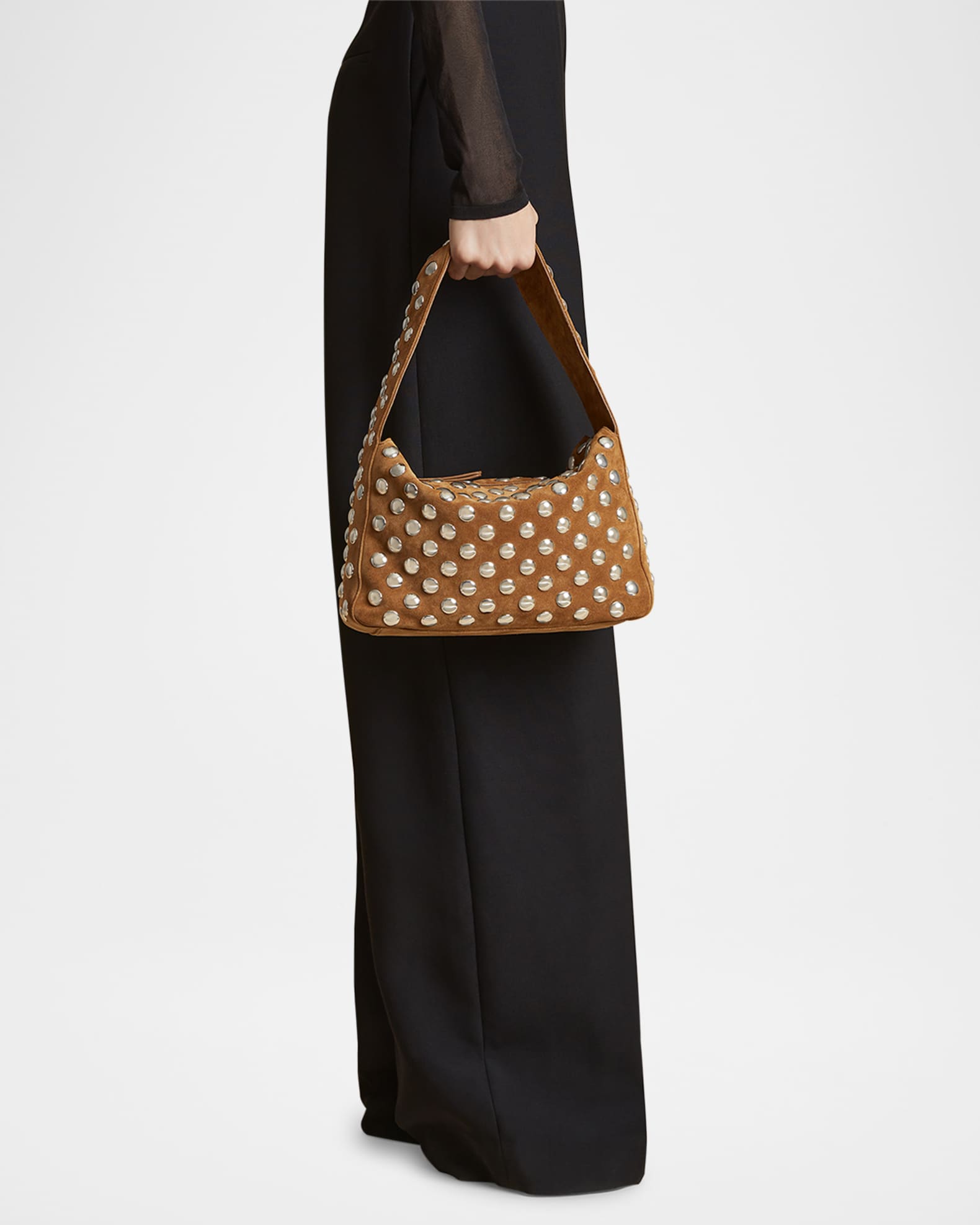 Elena Studded Suede Shoulder Bag 1