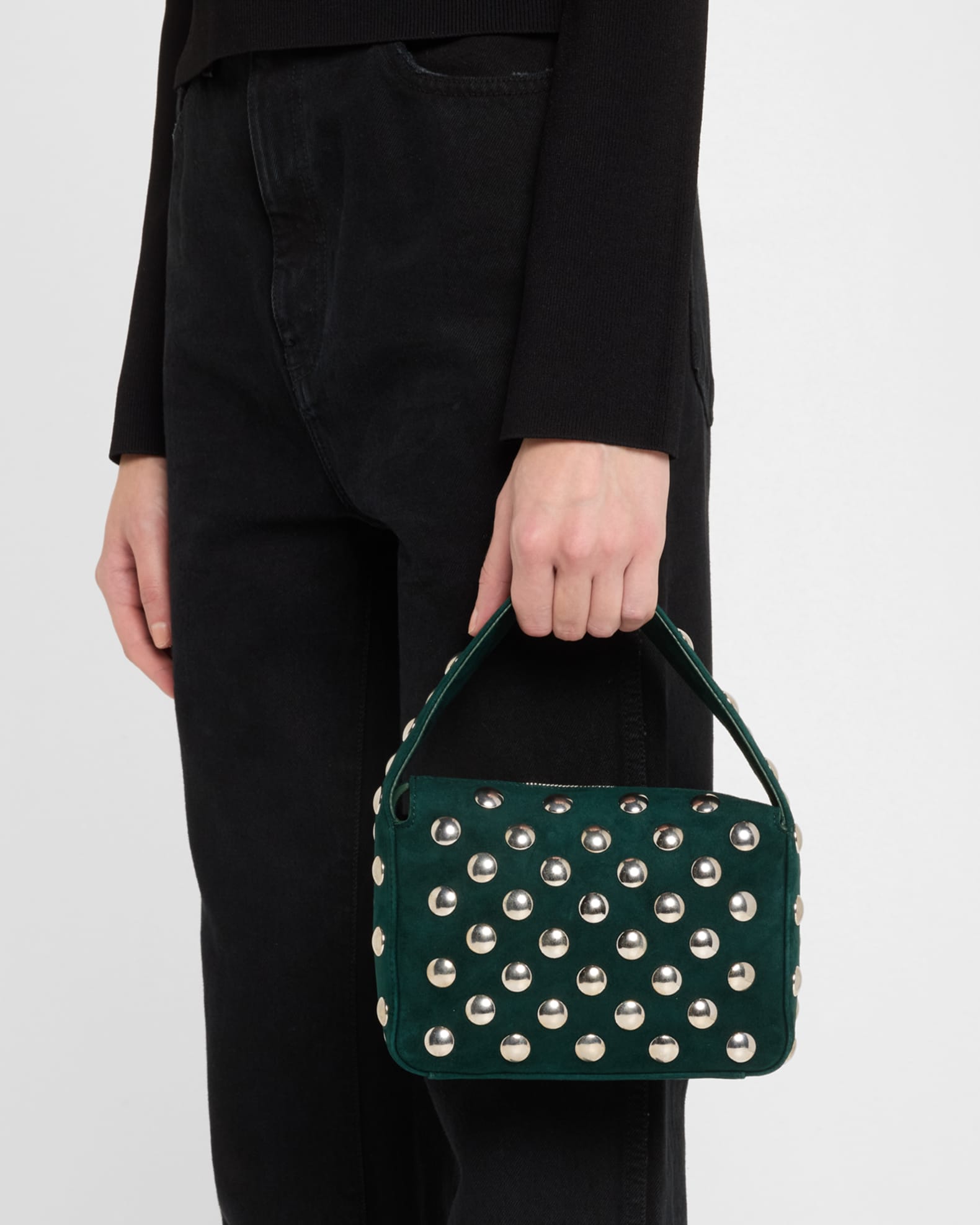 Elena Small Studded Suede Top-Handle Bag 1