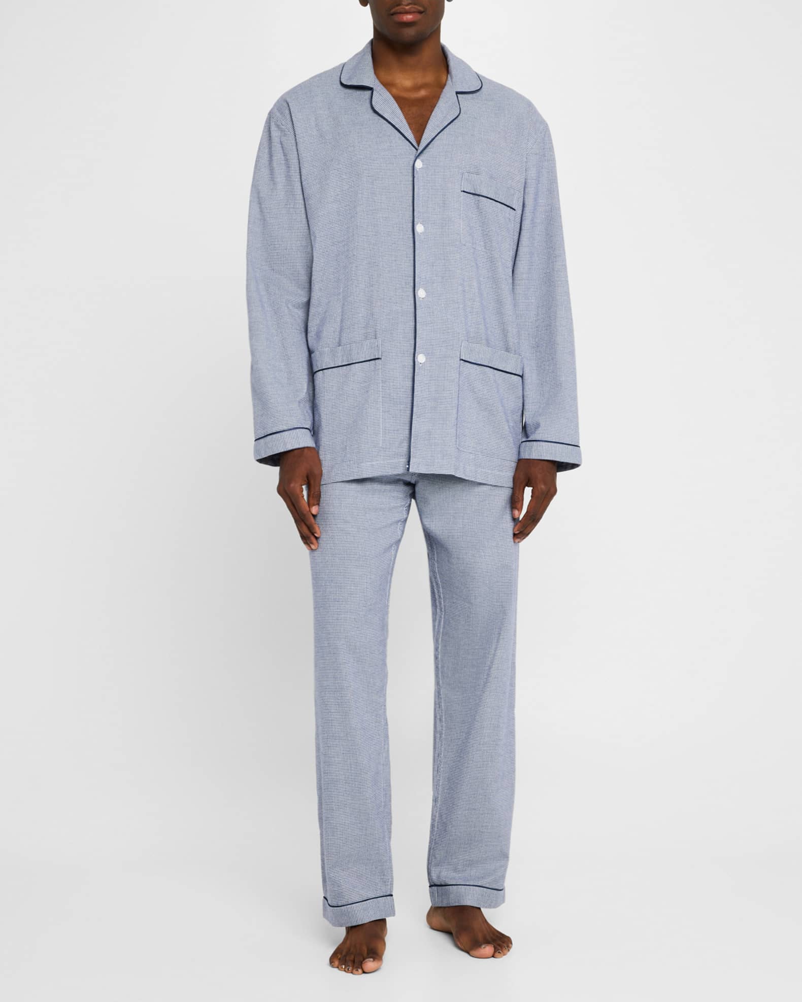 Men's Cotton Micro-Check Long Pajama Set 1