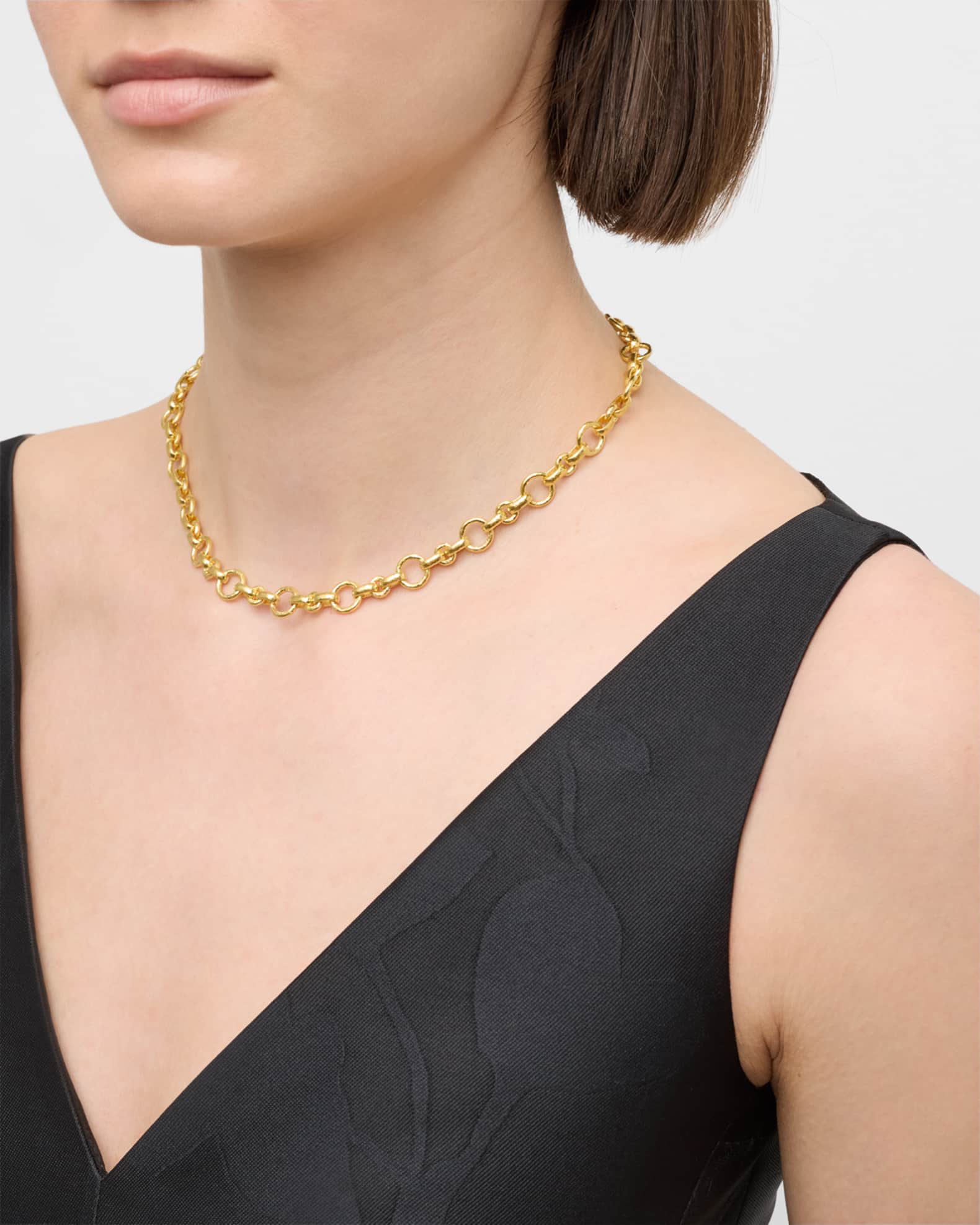 19K Yellow Gold Small Siena Link Necklace with Toggle Clasp, 17"L 1